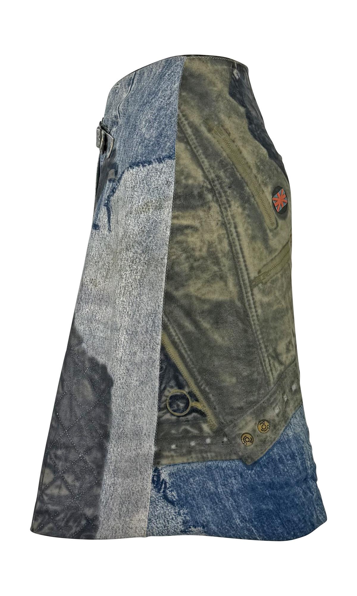 F/W 2001 Christian Dior by John Galliano Leather Trompe l'oeil Denim Wrap Skirt - RealList