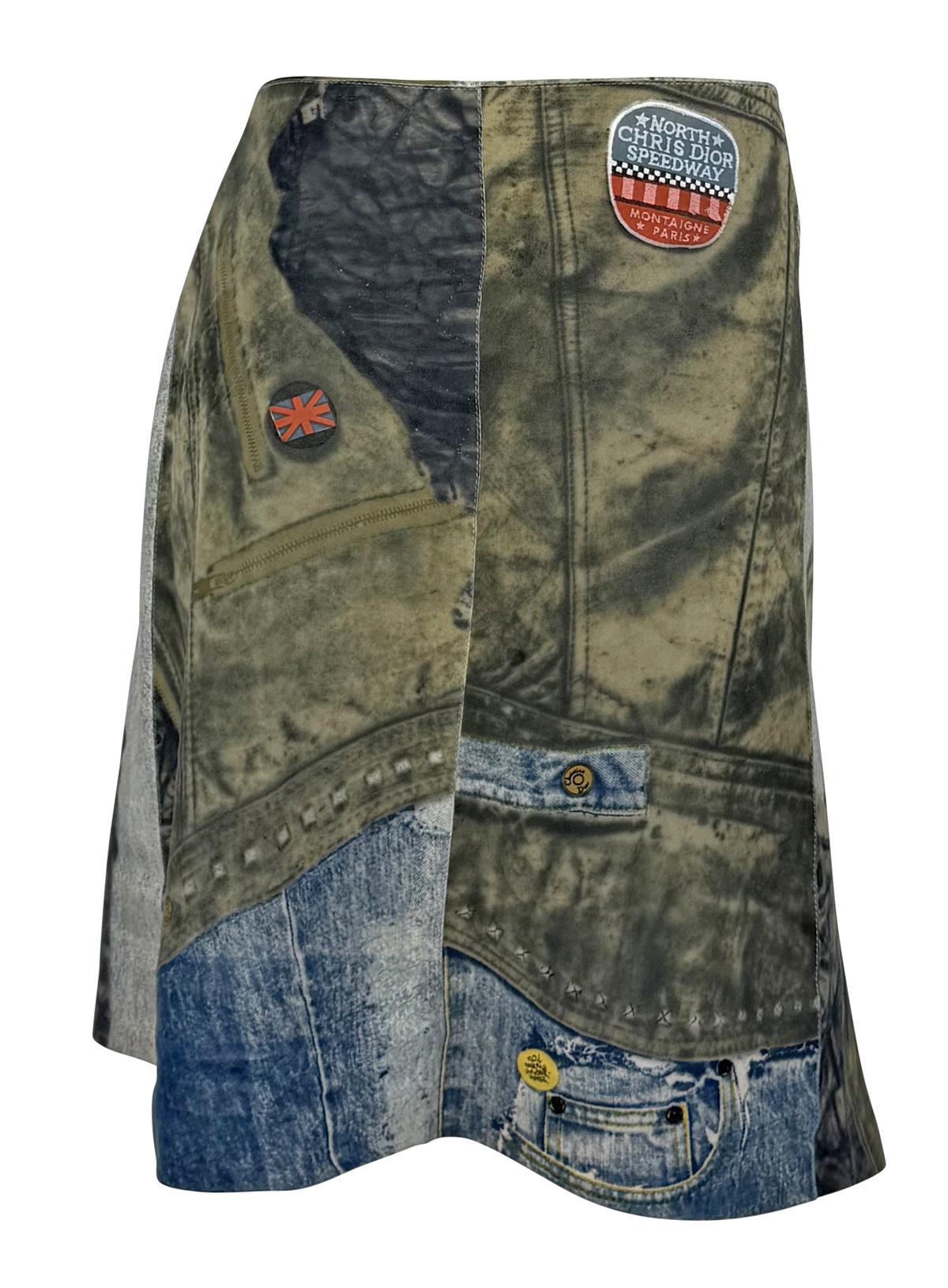 F/W 2001 Christian Dior by John Galliano Leather Trompe l'oeil Denim Wrap Skirt - RealList