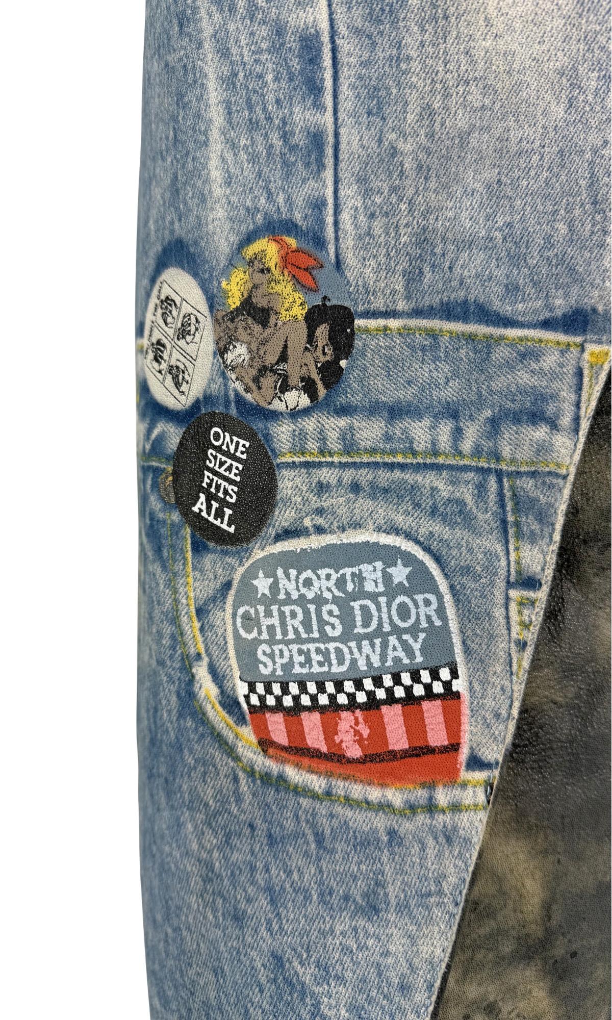 F/W 2001 Christian Dior by John Galliano Leather Trompe l'oeil Denim Wrap Skirt - RealList