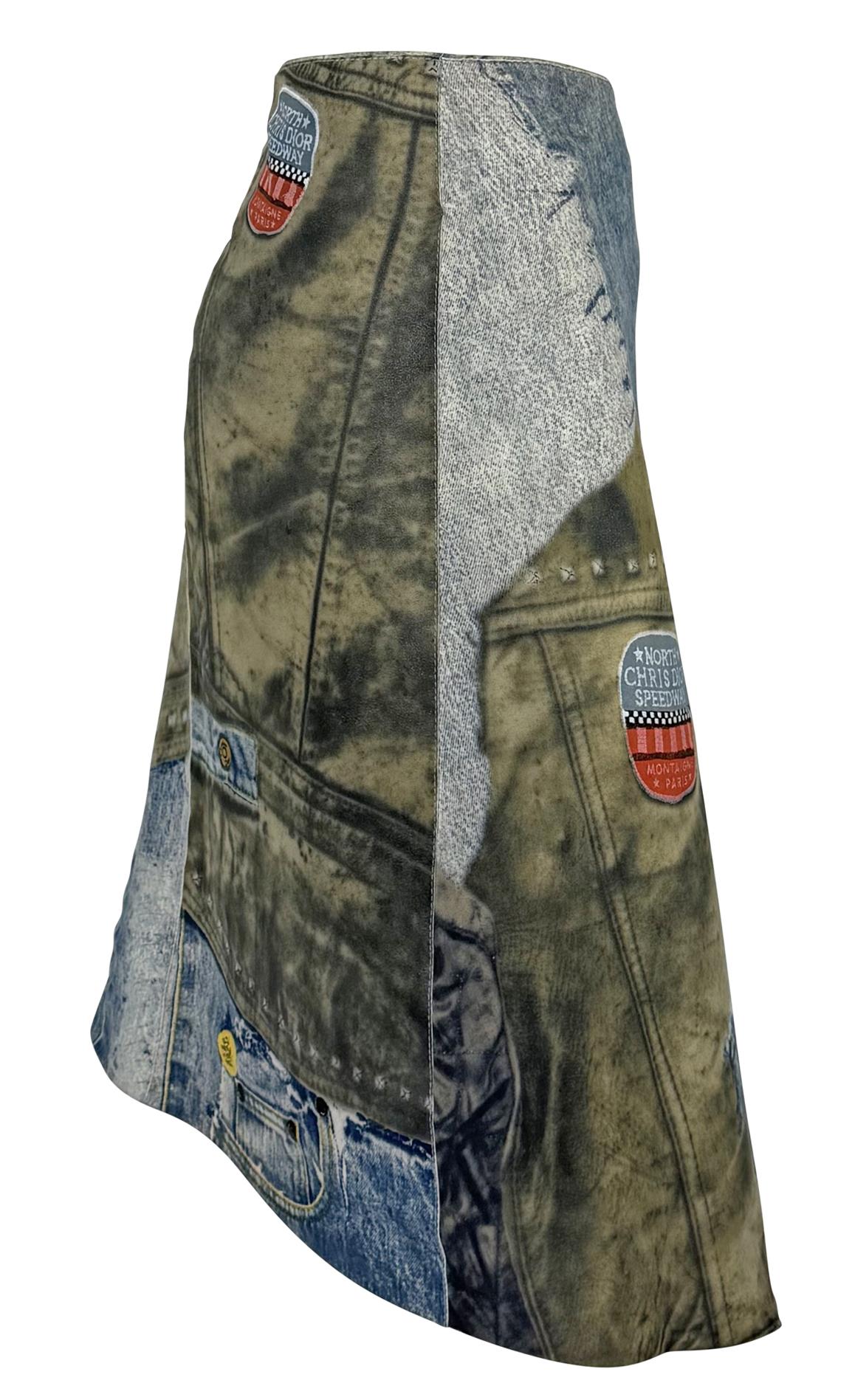 F/W 2001 Christian Dior by John Galliano Leather Trompe l'oeil Denim Wrap Skirt - RealList