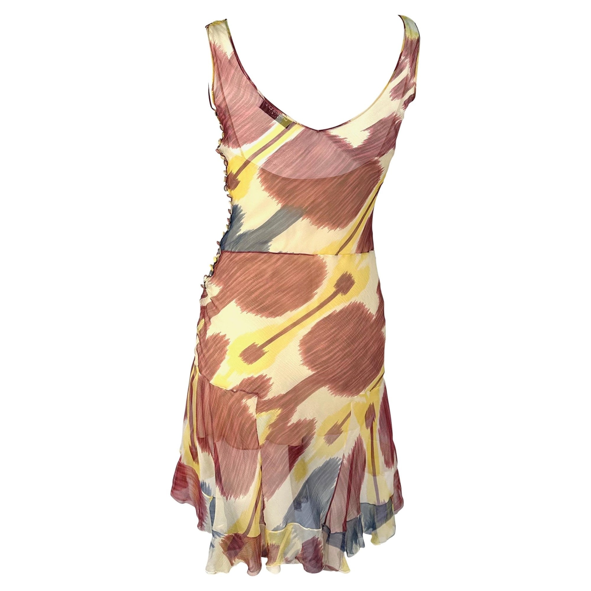 F/W 2001 Christian Dior by John Galliano Sheer Ikat Silk Flare Midi Dress - RealList