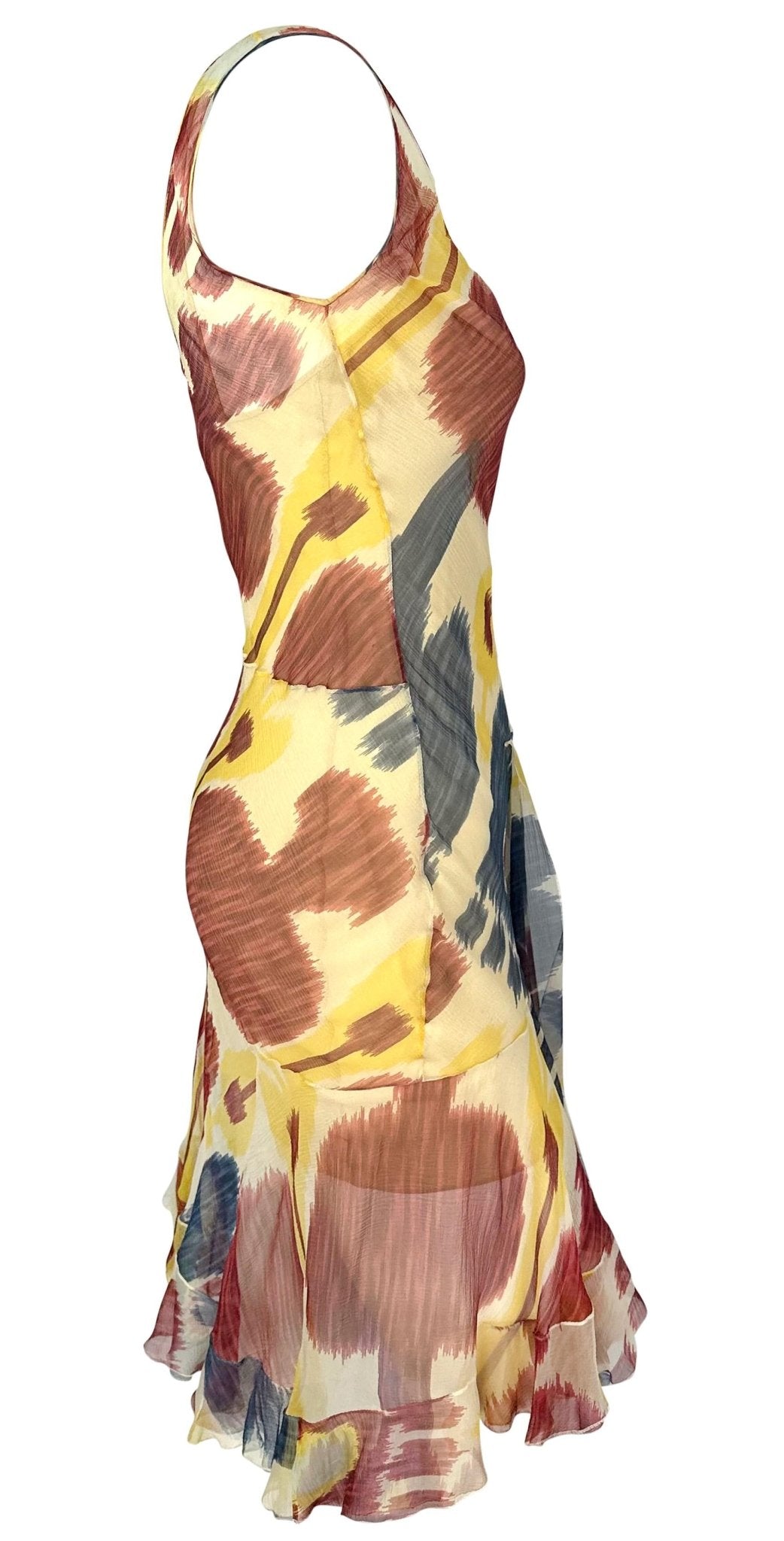 F/W 2001 Christian Dior by John Galliano Sheer Ikat Silk Flare Midi Dress - RealList