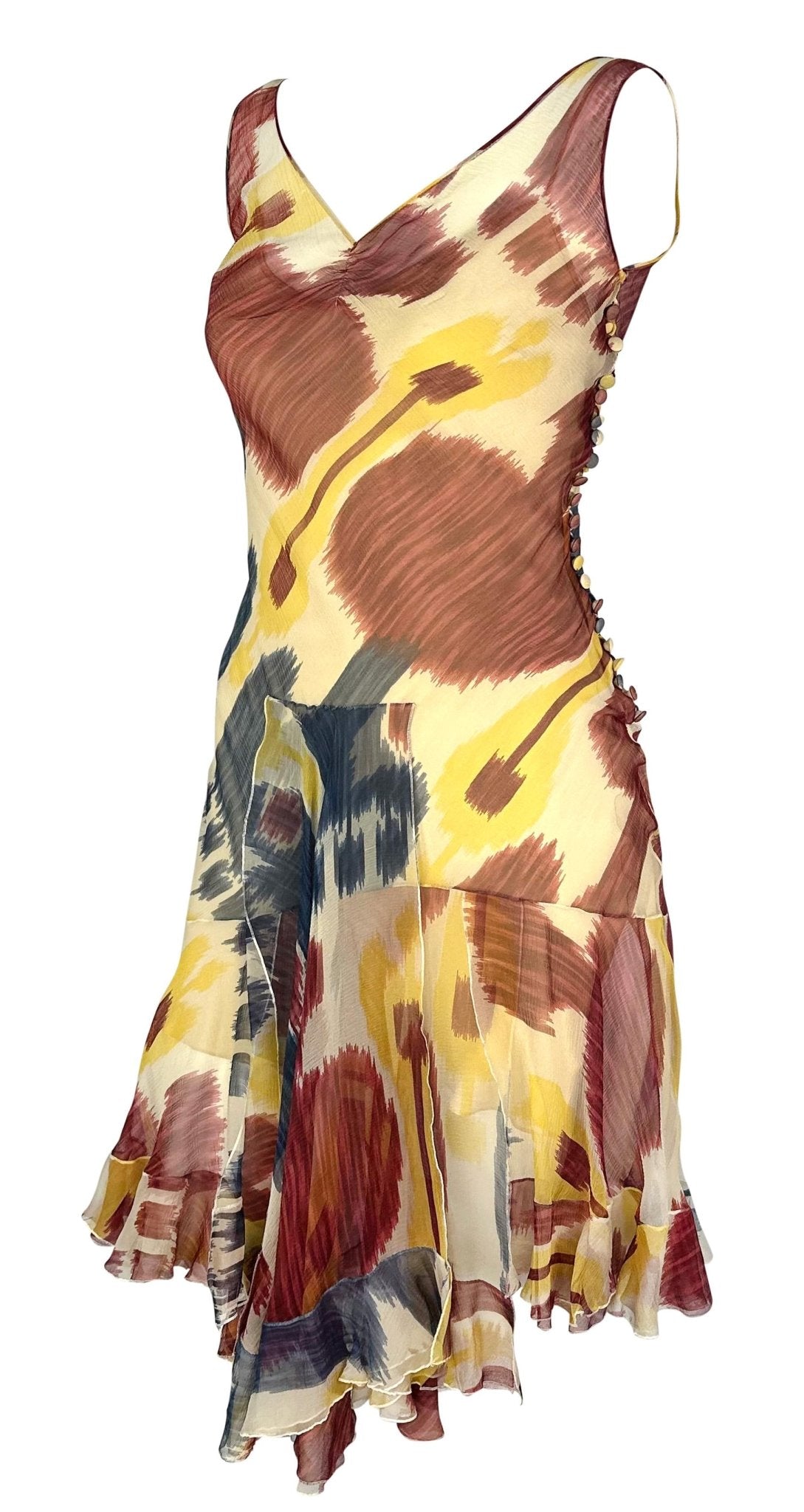 F/W 2001 Christian Dior by John Galliano Sheer Ikat Silk Flare Midi Dress - RealList