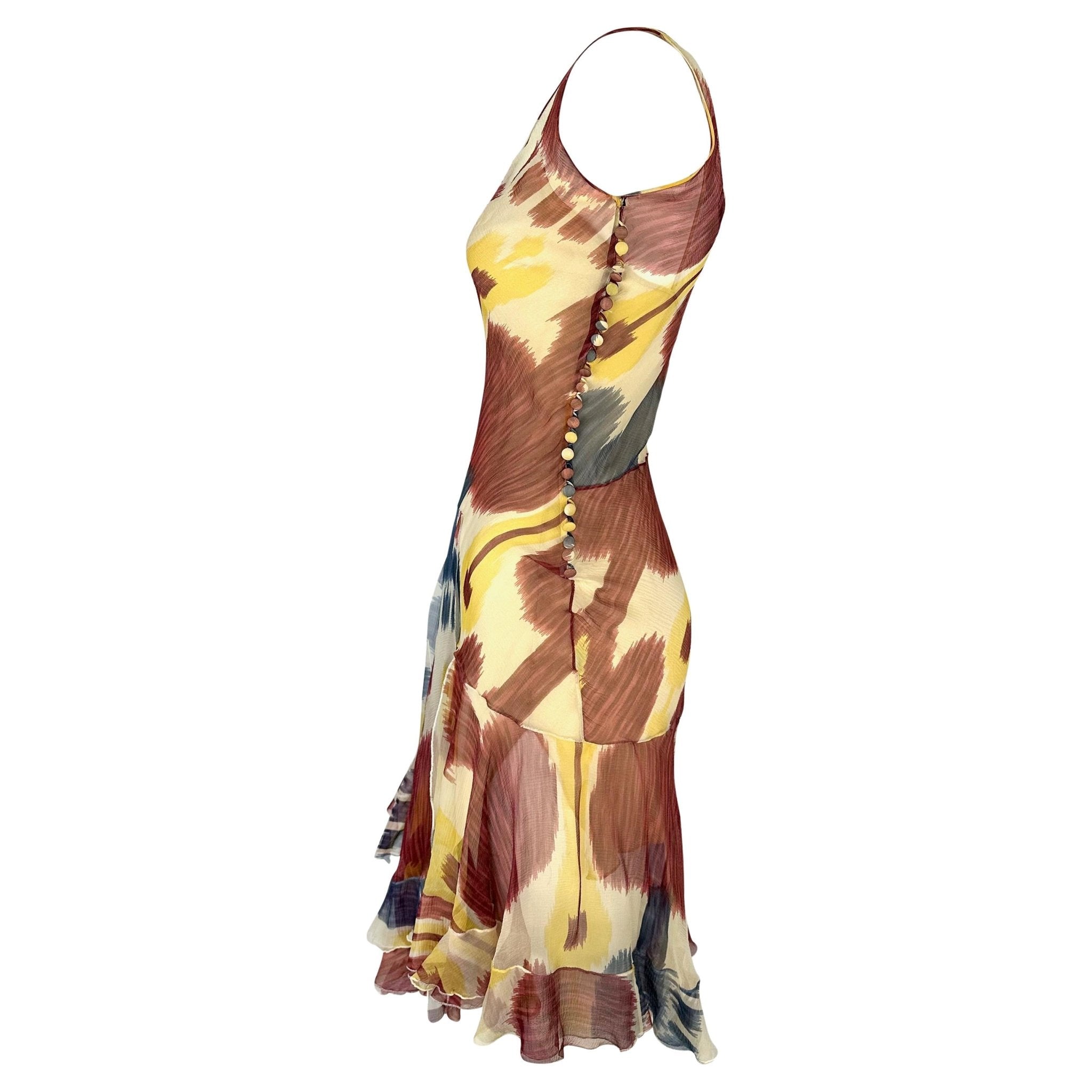 F/W 2001 Christian Dior by John Galliano Sheer Ikat Silk Flare Midi Dress - RealList