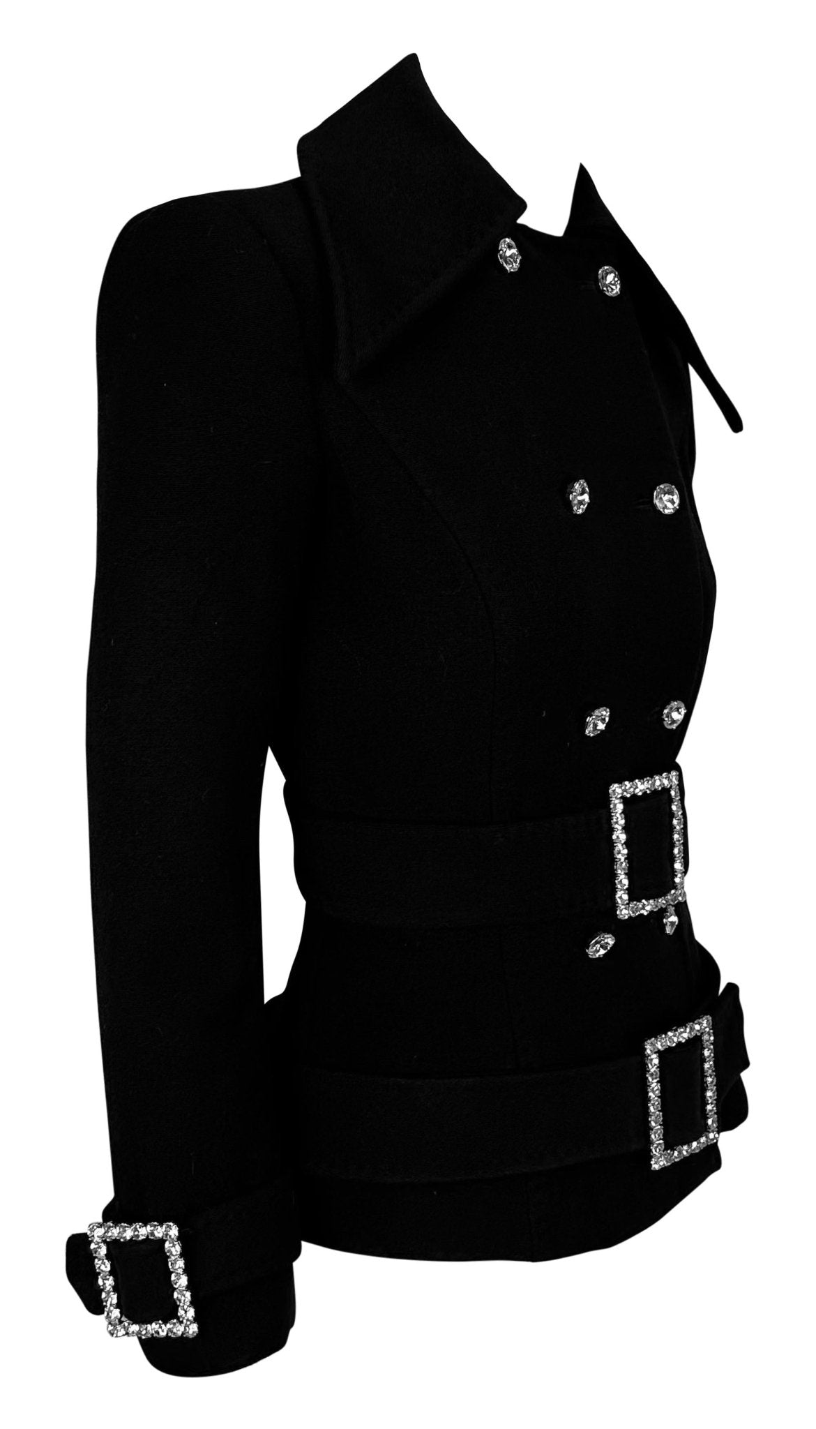 F/W 2001 Dolce & Gabbana Double Rhinestone Buckle Black Wool Jacket - RealList
