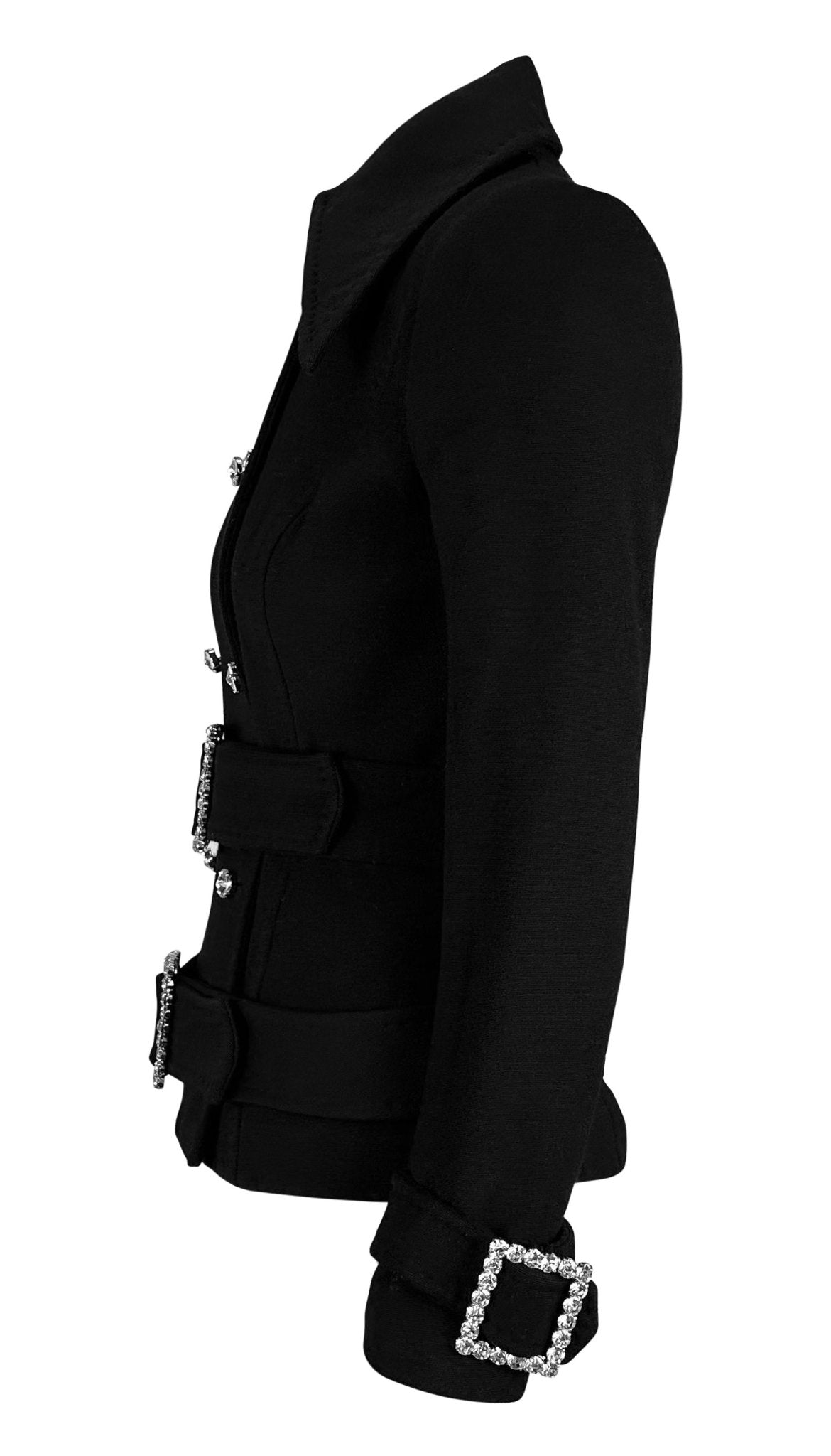 F/W 2001 Dolce & Gabbana Double Rhinestone Buckle Black Wool Jacket - RealList
