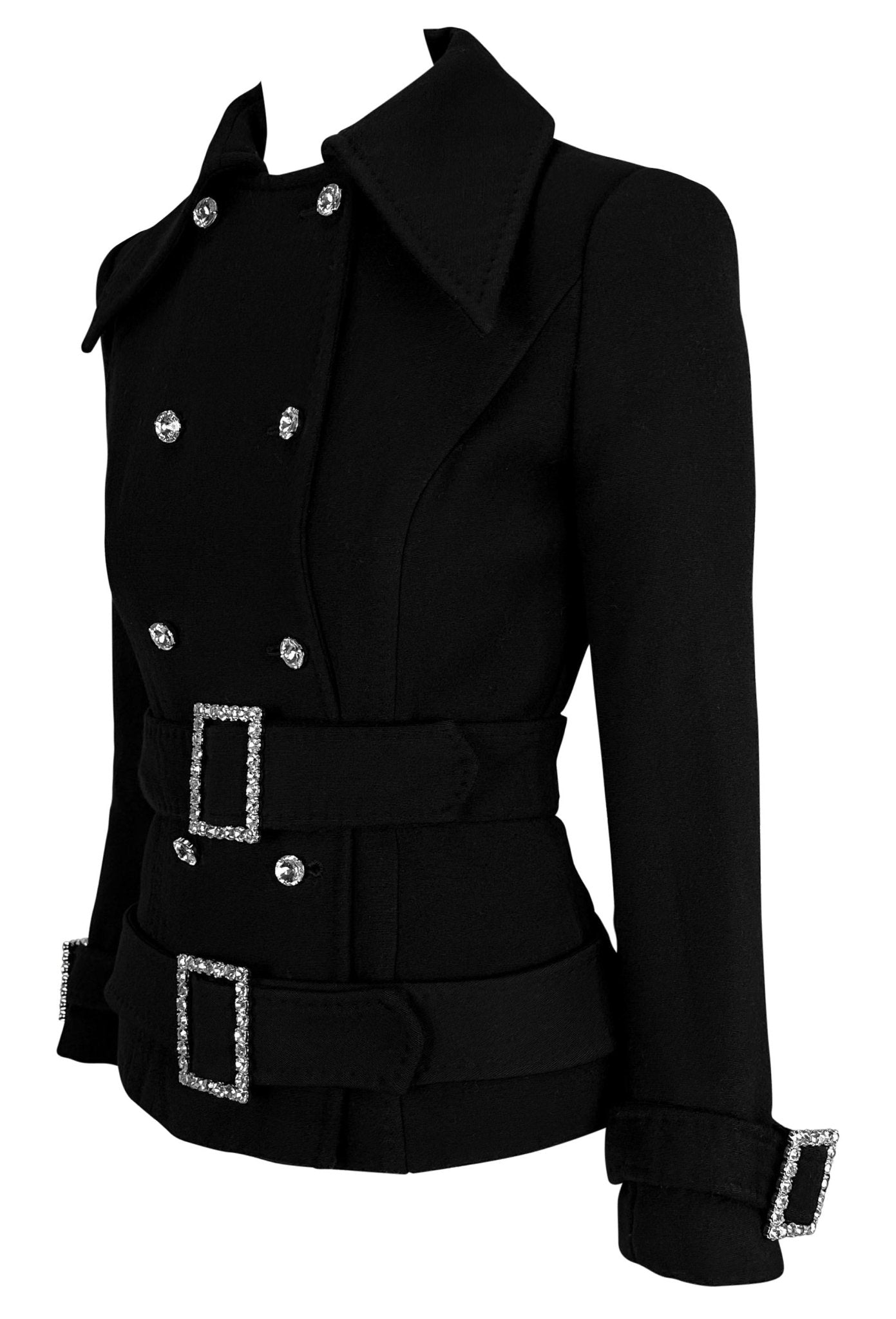 F/W 2001 Dolce & Gabbana Double Rhinestone Buckle Black Wool Jacket - RealList