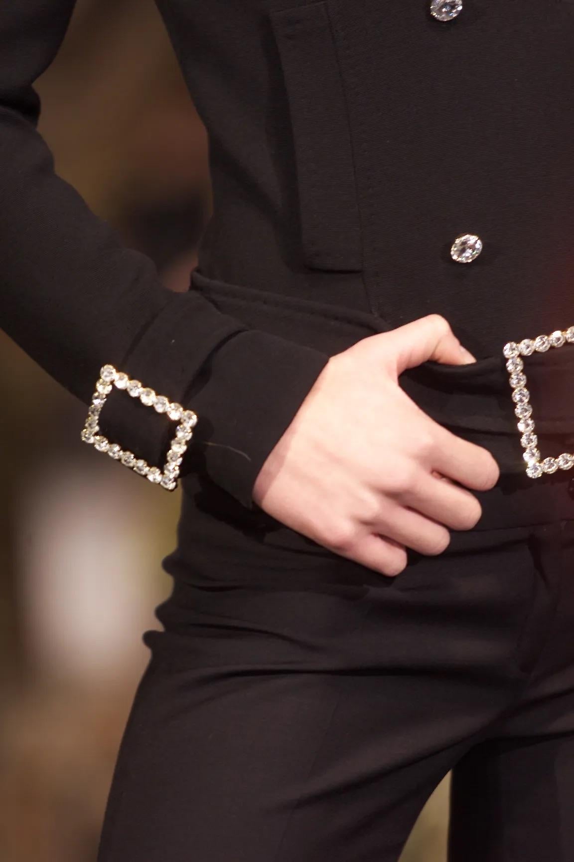 F/W 2001 Dolce & Gabbana Double Rhinestone Buckle Black Wool Jacket - RealList