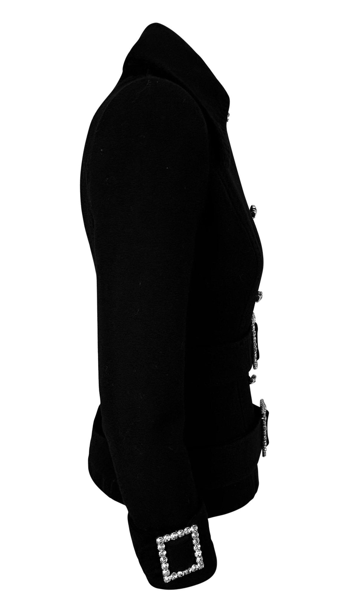 F/W 2001 Dolce & Gabbana Double Rhinestone Buckle Black Wool Jacket - RealList
