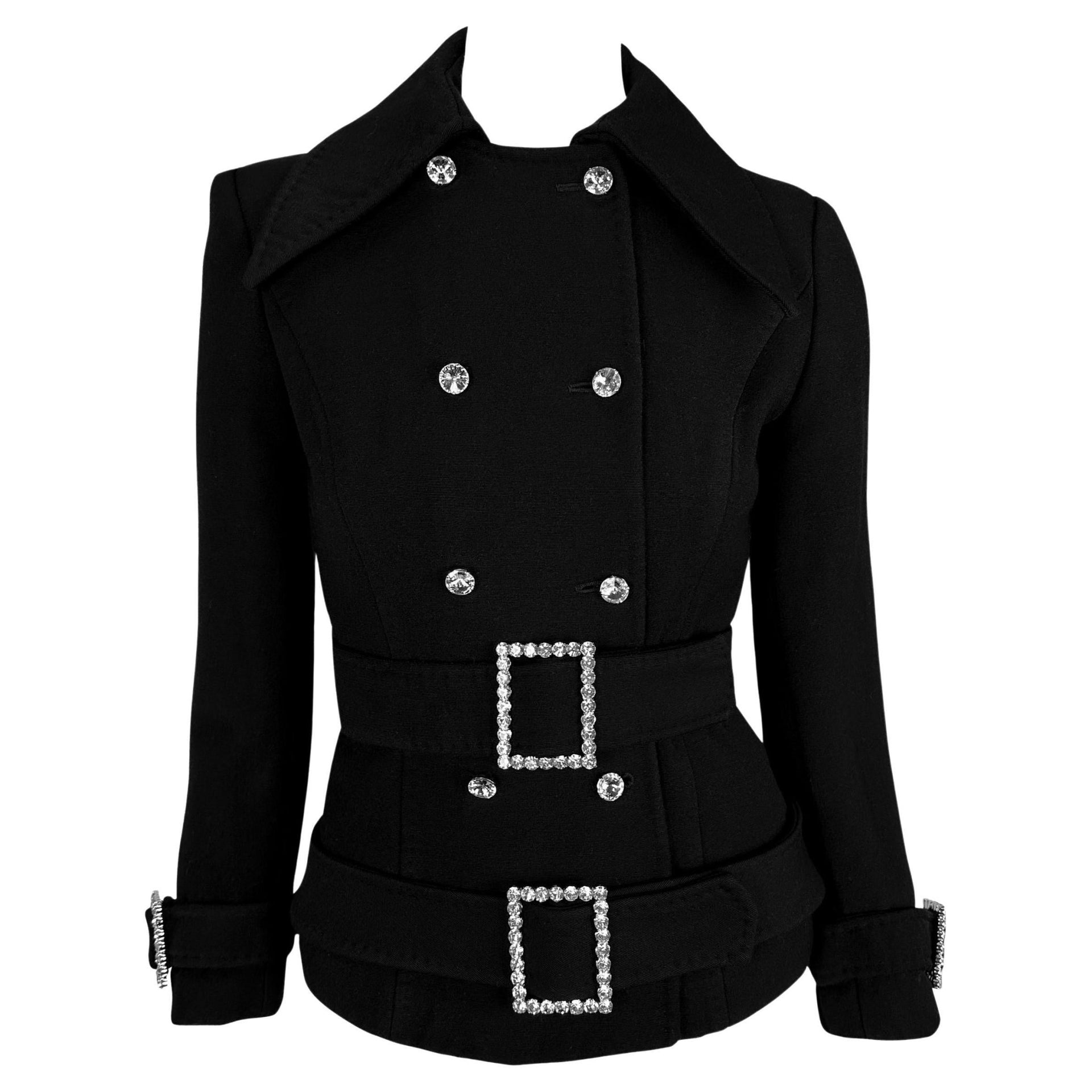 F/W 2001 Dolce & Gabbana Double Rhinestone Buckle Black Wool Jacket - RealList