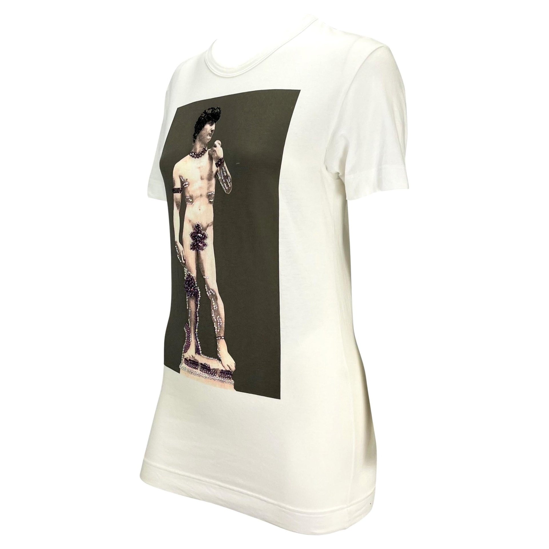 F/W 2001 Dolce & Gabbana Michelangelo David Print Rhinestone Short Sleeve Shirt - RealList