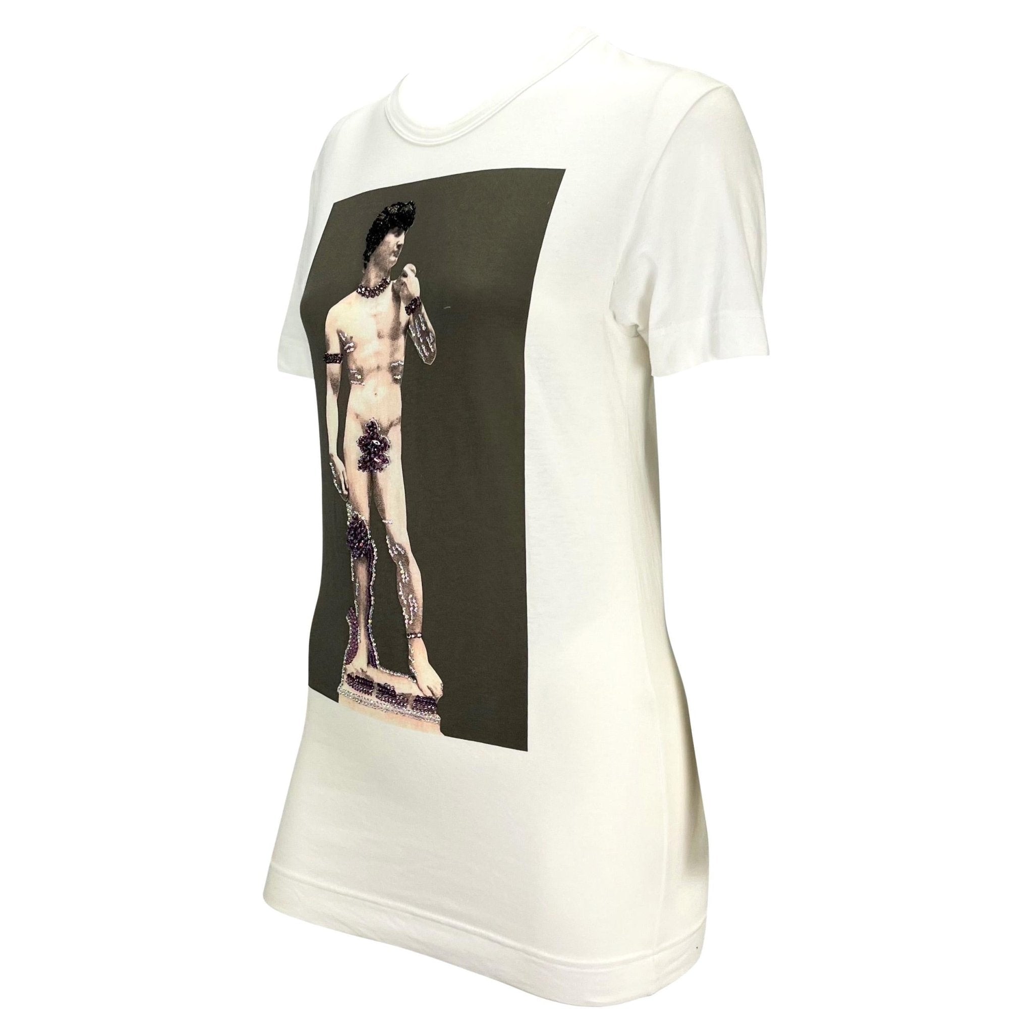 F/W 2001 Dolce & Gabbana Michelangelo David Print Rhinestone Short Sleeve Shirt - RealList