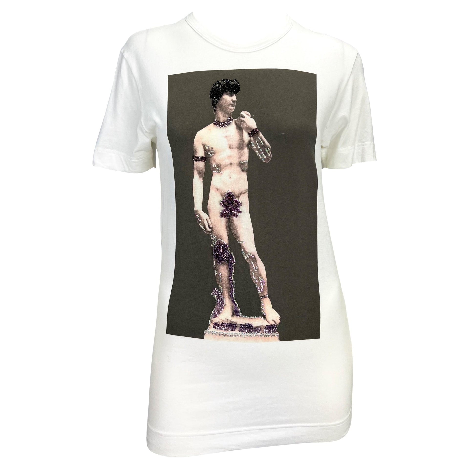 F/W 2001 Dolce & Gabbana Michelangelo David Print Rhinestone Short Sleeve Shirt - RealList