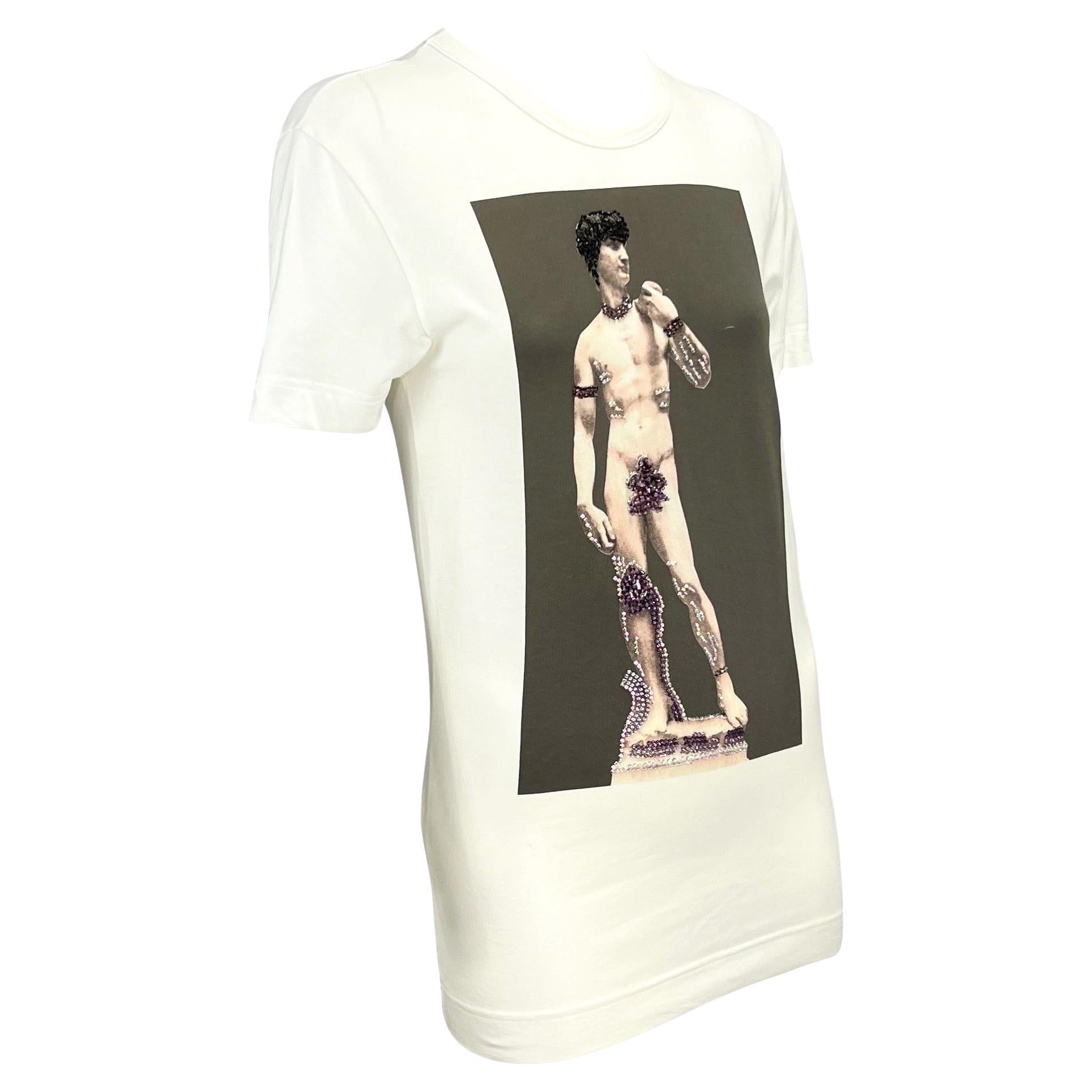 F/W 2001 Dolce & Gabbana Michelangelo David Print Rhinestone Short Sleeve Shirt - RealList