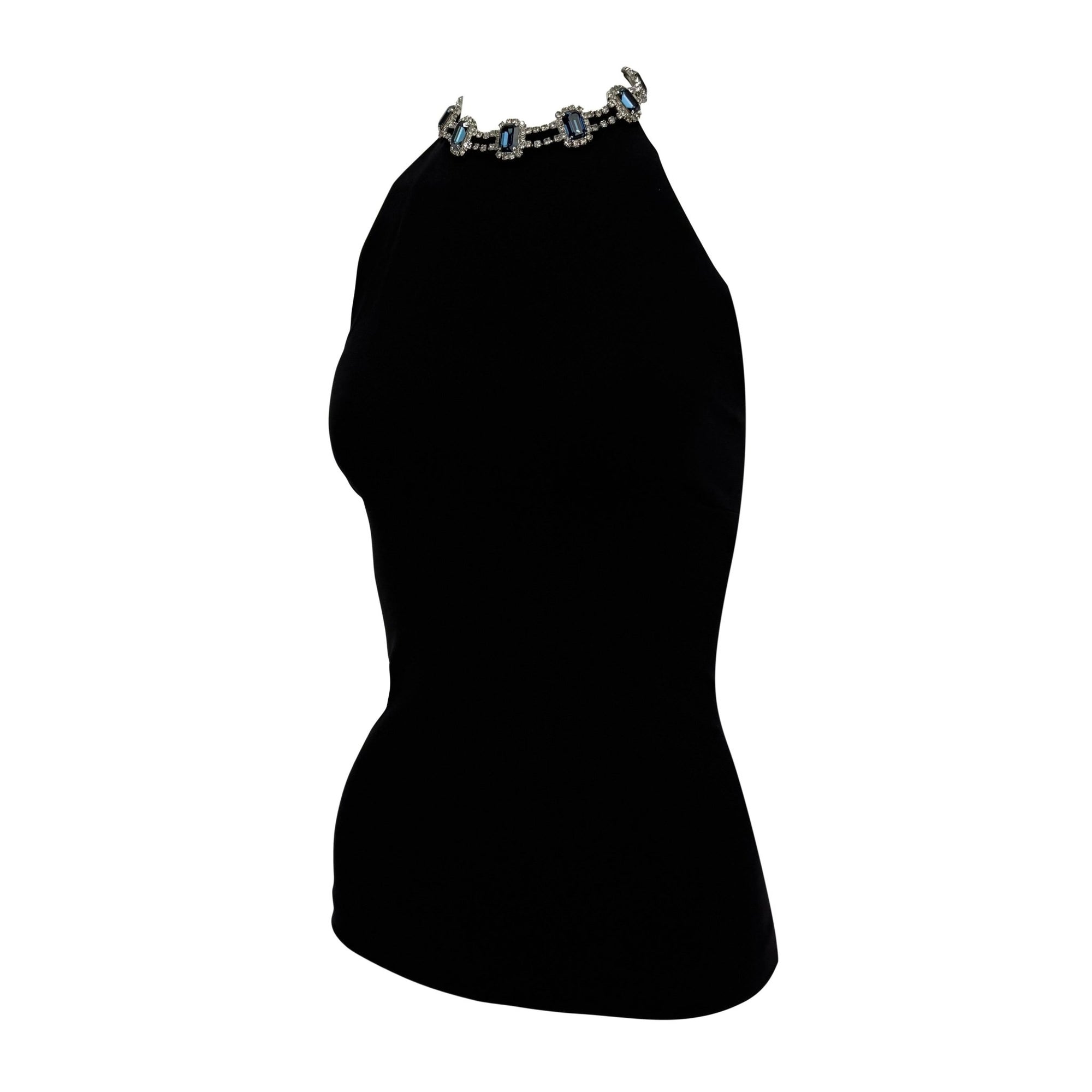 F/W 2001 Dolce & Gabbana Rhinestone Necklace Black Stretch Sleeveless Top - RealList