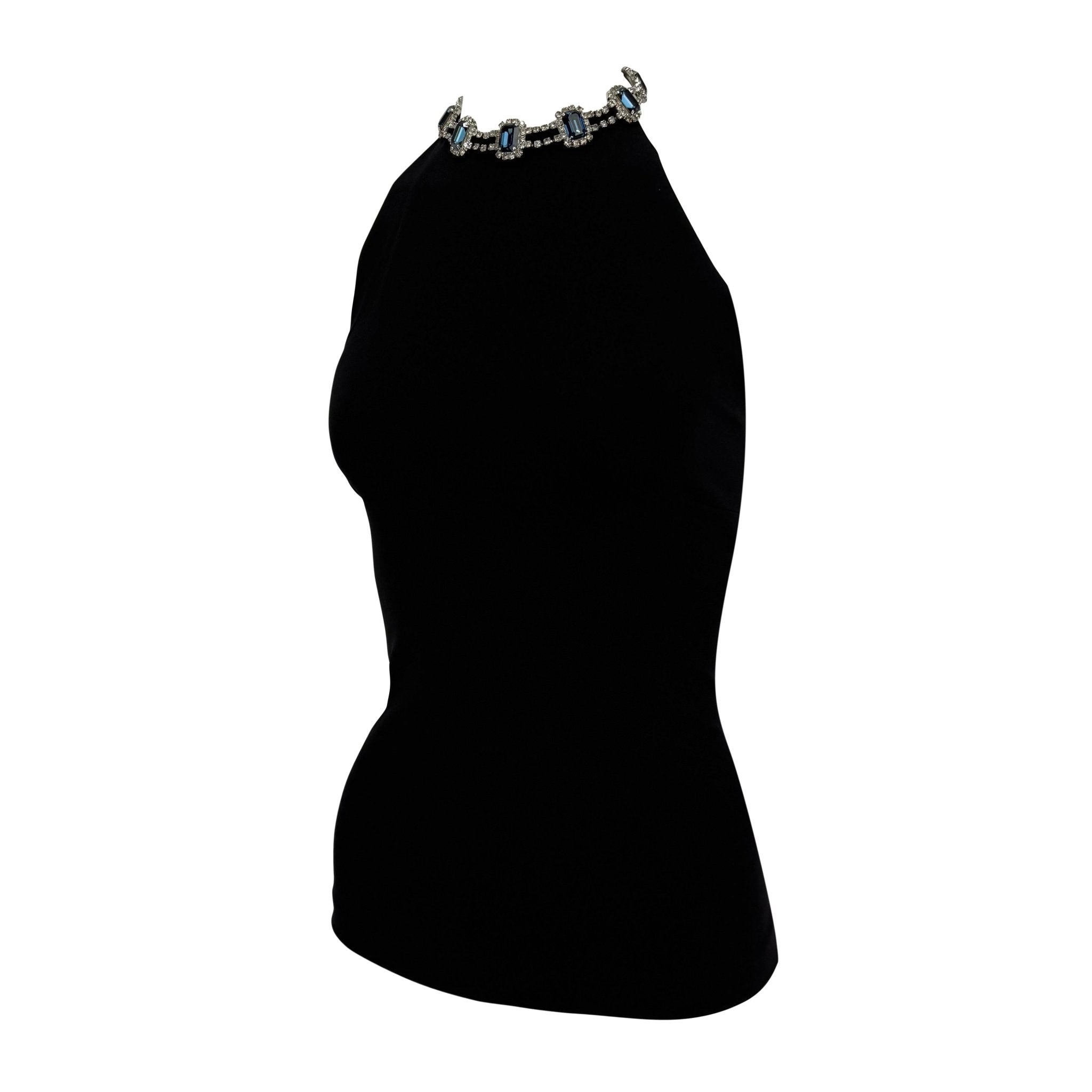 F/W 2001 Dolce & Gabbana Rhinestone Necklace Black Stretch Sleeveless Top - RealList