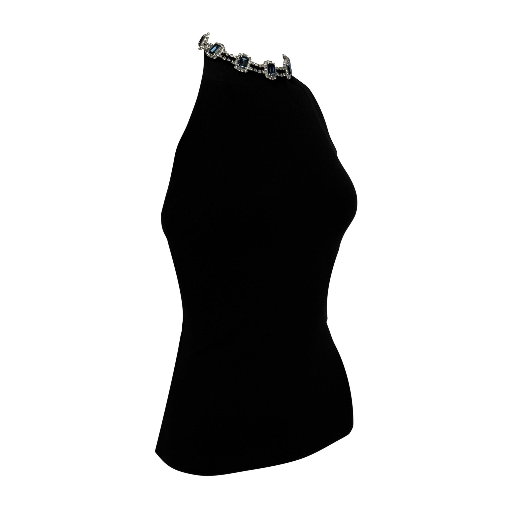 F/W 2001 Dolce & Gabbana Rhinestone Necklace Black Stretch Sleeveless Top - RealList