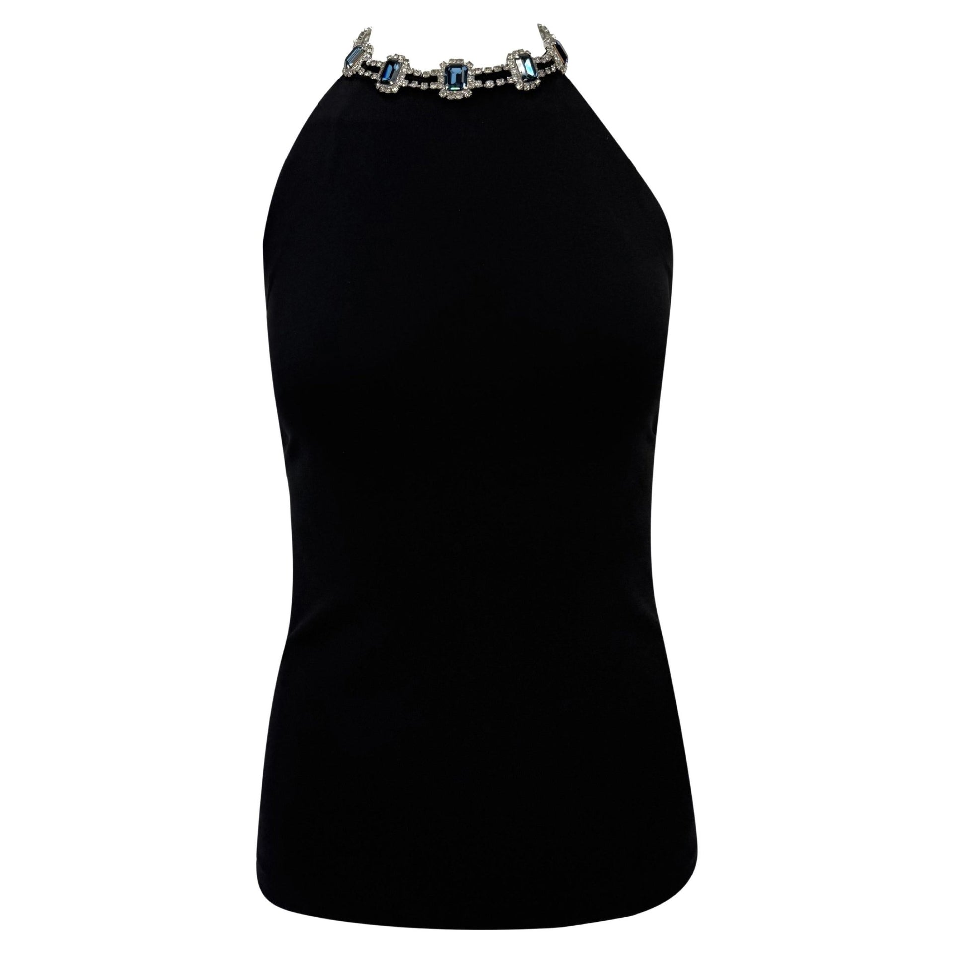 F/W 2001 Dolce & Gabbana Rhinestone Necklace Black Stretch Sleeveless Top - RealList