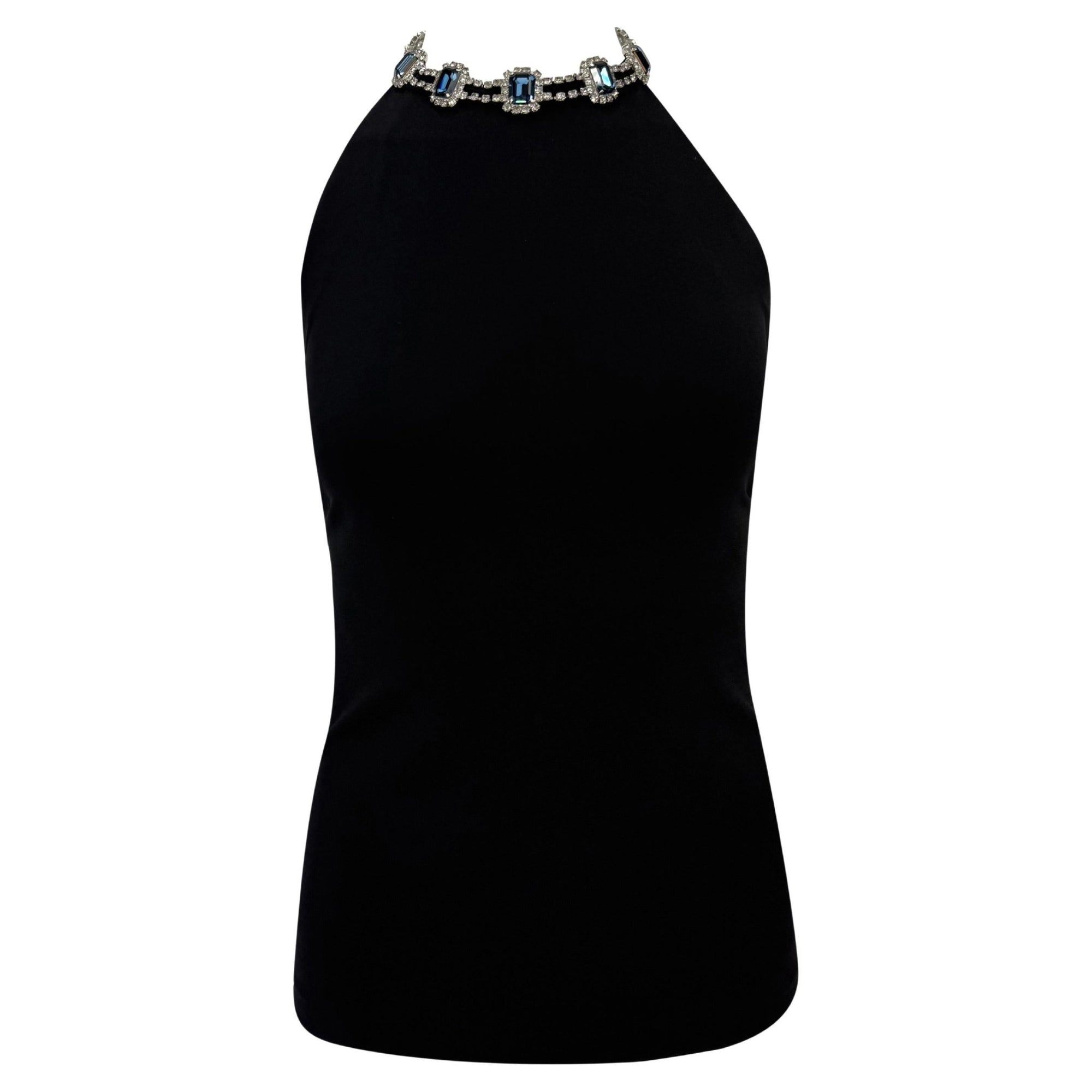 F/W 2001 Dolce & Gabbana Rhinestone Necklace Black Stretch Sleeveless Top - RealList