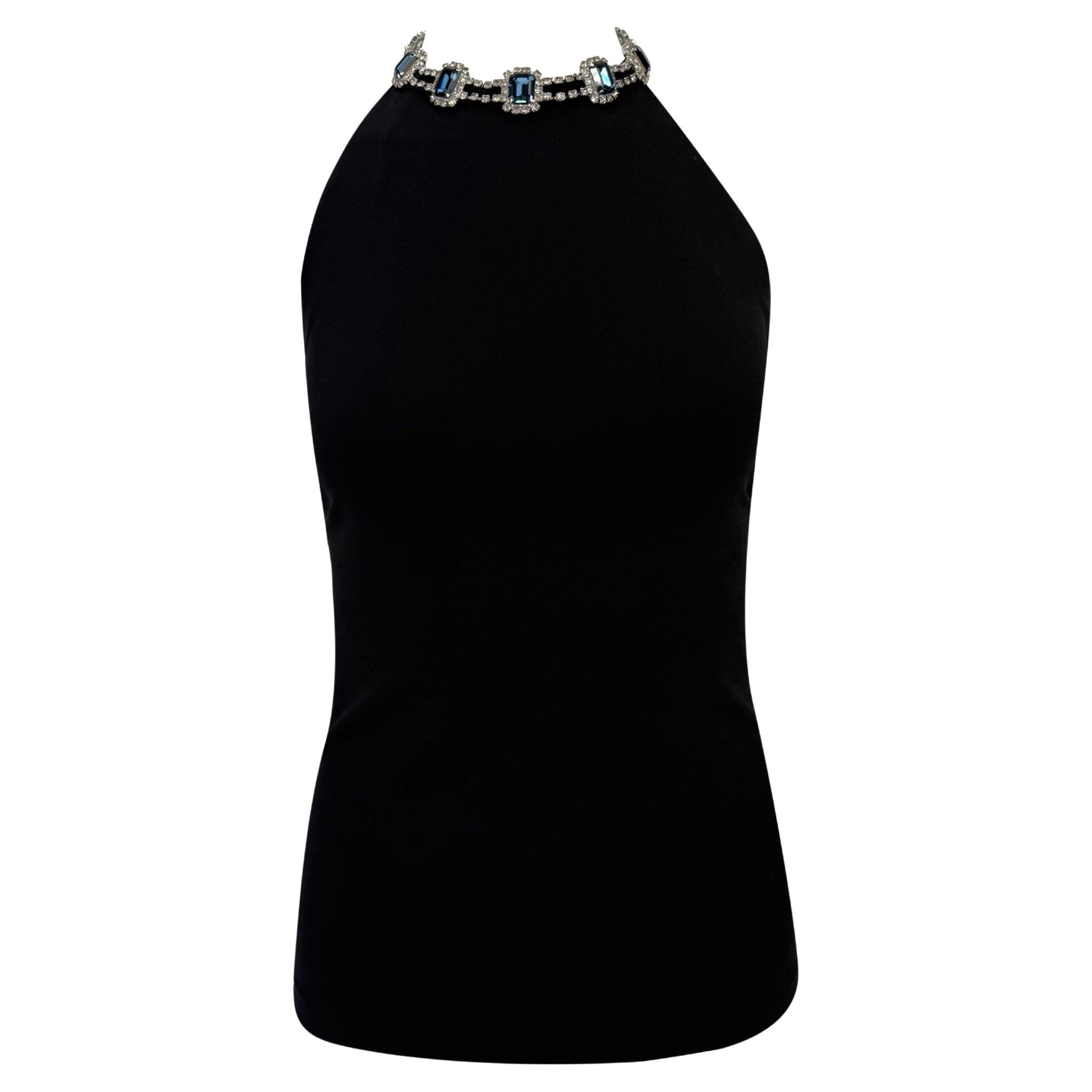 F/W 2001 Dolce & Gabbana Rhinestone Necklace Black Stretch Sleeveless Top - RealList