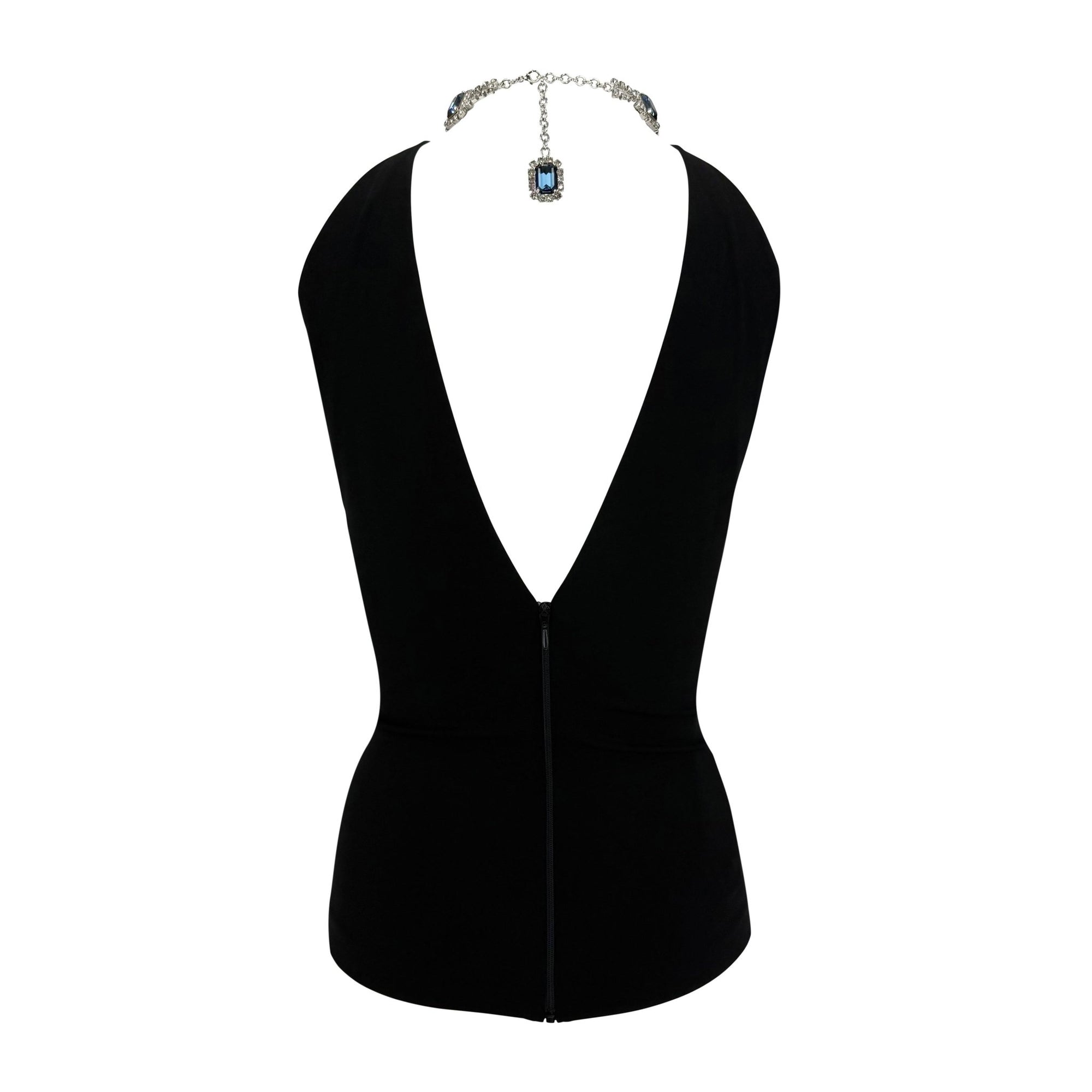 F/W 2001 Dolce & Gabbana Rhinestone Necklace Black Stretch Sleeveless Top - RealList