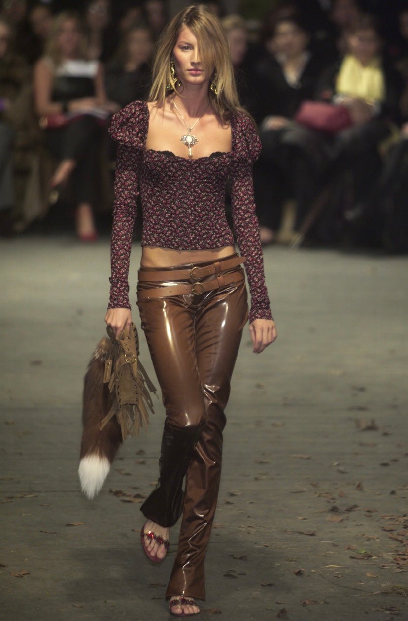 F/W 2001 Dolce & Gabbana Runway Black Red Floral Corset Boned Bustier Long Sleeve Top - RealList