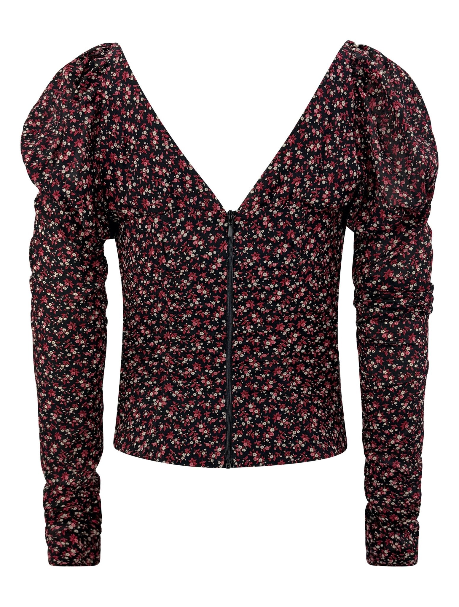 F/W 2001 Dolce & Gabbana Runway Black Red Floral Corset Boned Bustier Long Sleeve Top - RealList