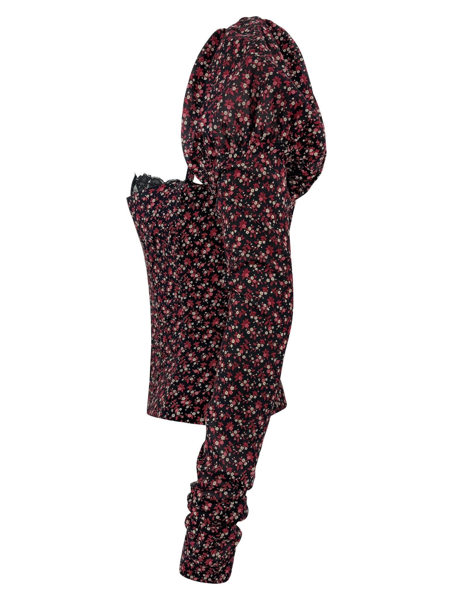 F/W 2001 Dolce & Gabbana Runway Black Red Floral Corset Boned Bustier Long Sleeve Top - RealList