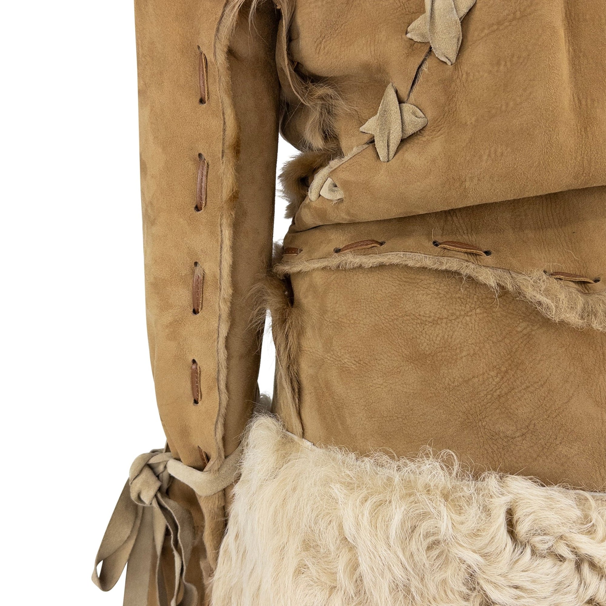 F/W 2001 Dolce & Gabbana Runway Tan Shearling Fur Suede Whipstitch Jacket - RealList