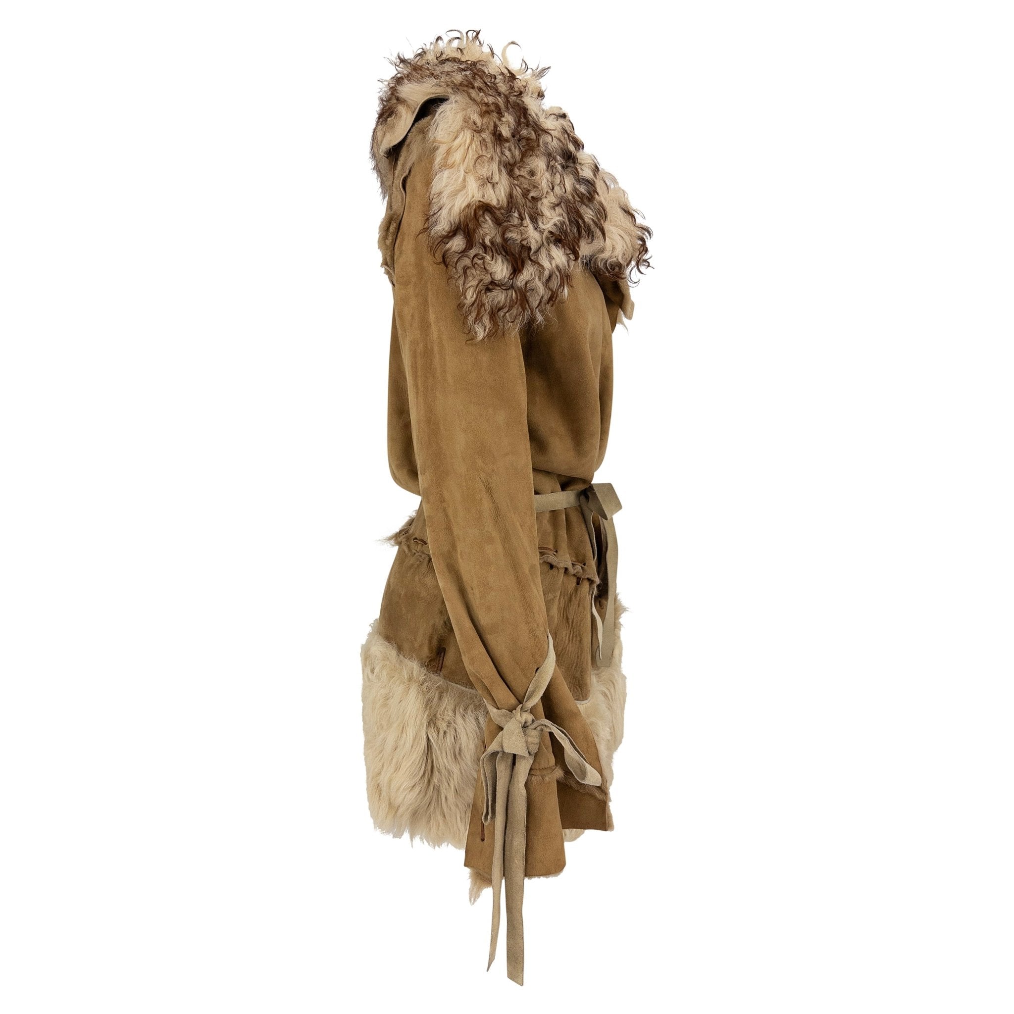 F/W 2001 Dolce & Gabbana Runway Tan Shearling Fur Suede Whipstitch Jacket - RealList