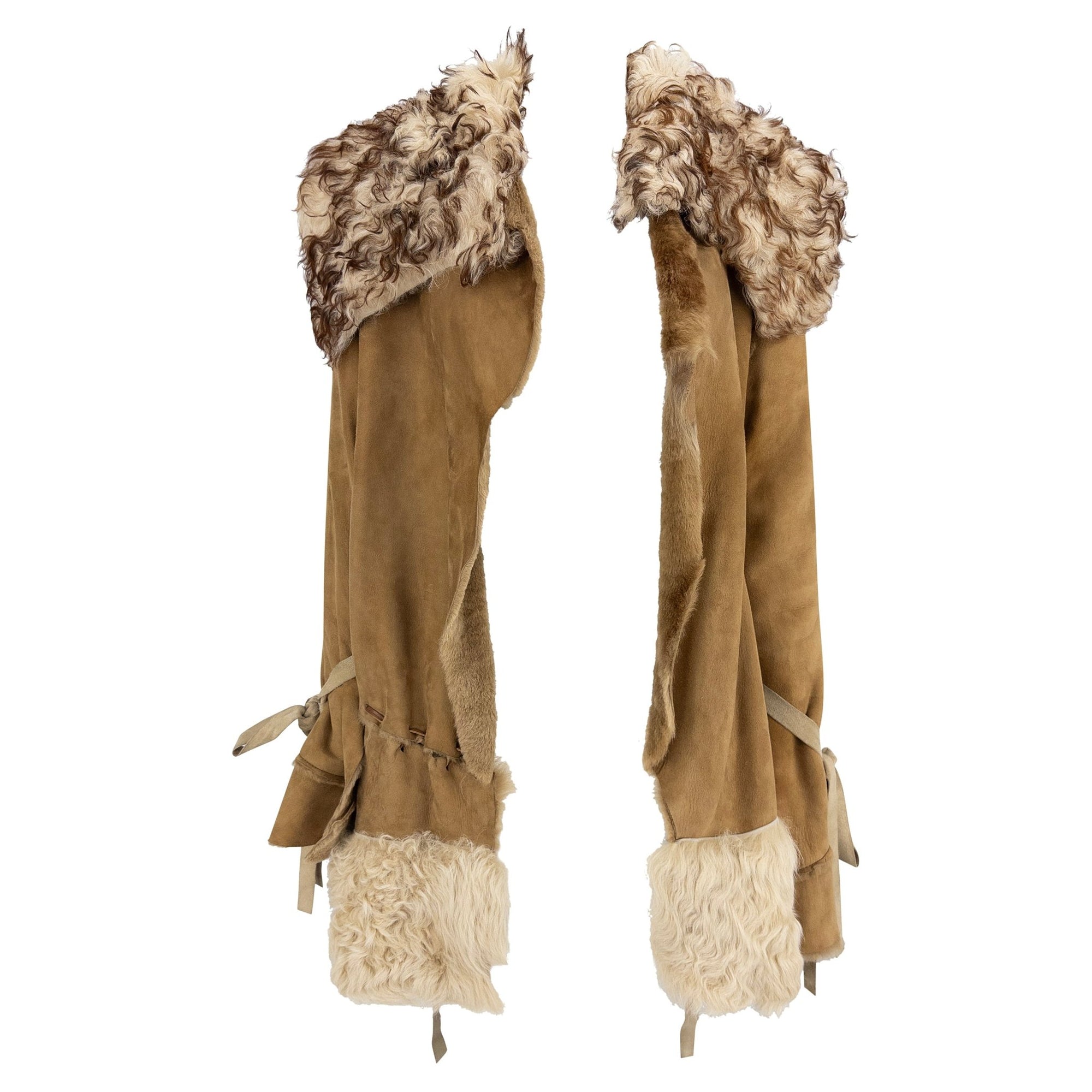 F/W 2001 Dolce & Gabbana Runway Tan Shearling Fur Suede Whipstitch Jacket - RealList