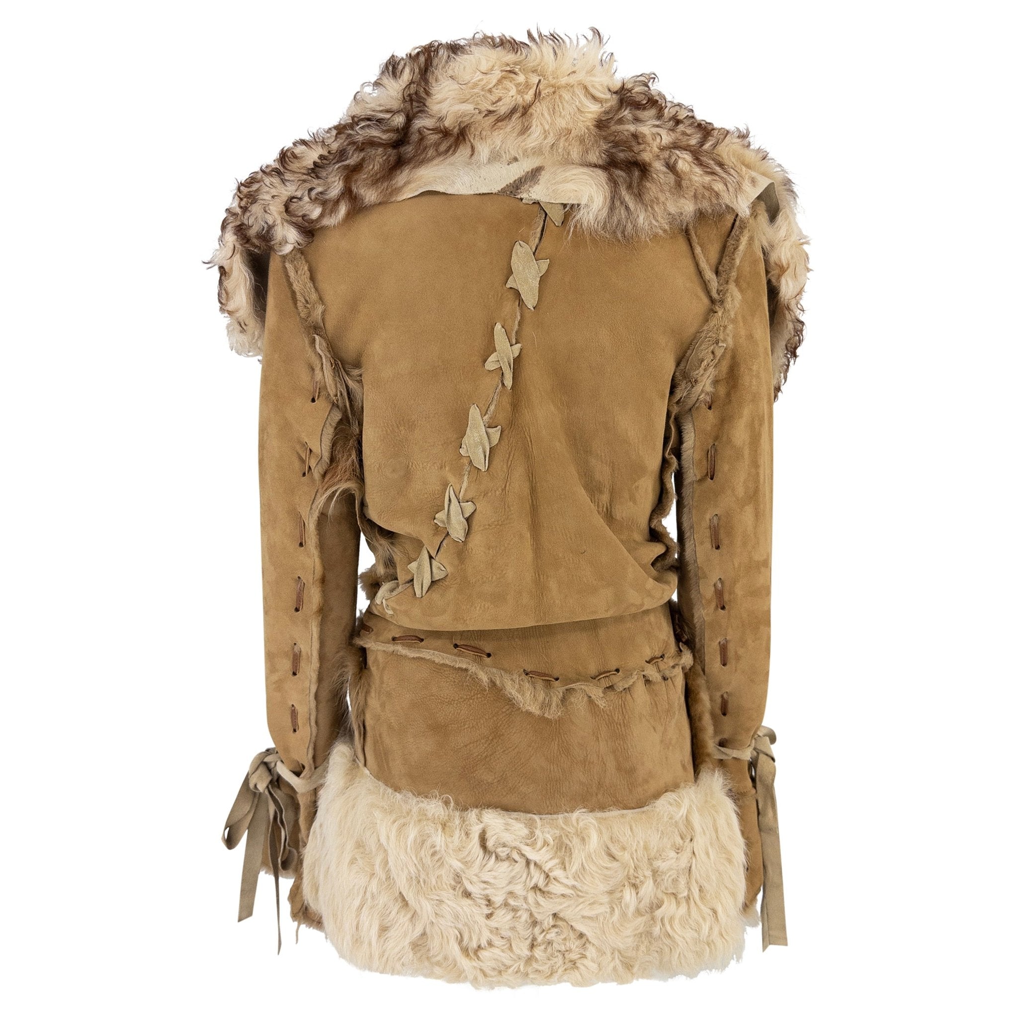 F/W 2001 Dolce & Gabbana Runway Tan Shearling Fur Suede Whipstitch Jacket - RealList