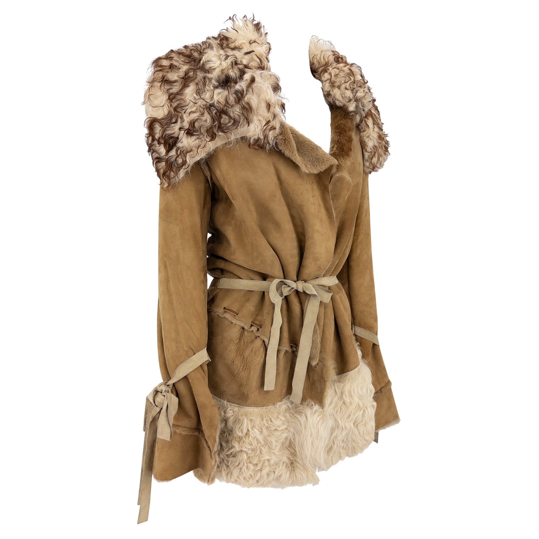 F/W 2001 Dolce & Gabbana Runway Tan Shearling Fur Suede Whipstitch Jacket - RealList