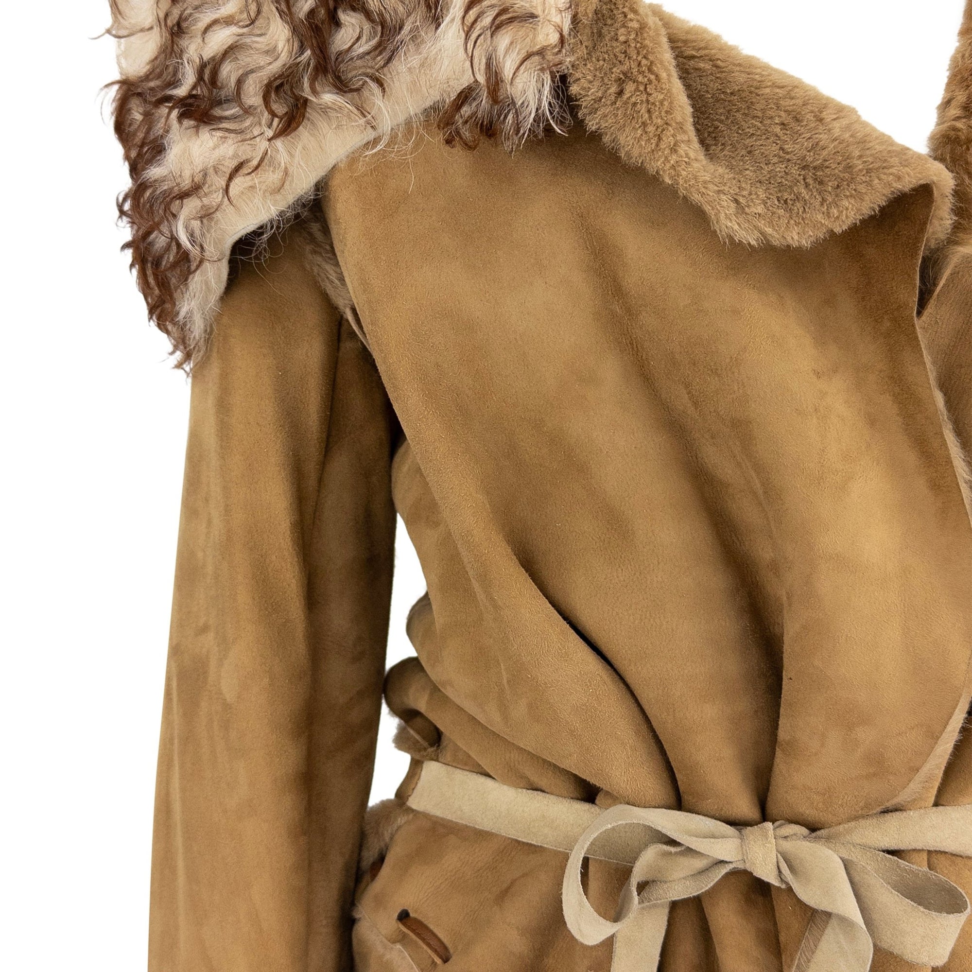 F/W 2001 Dolce & Gabbana Runway Tan Shearling Fur Suede Whipstitch Jacket - RealList