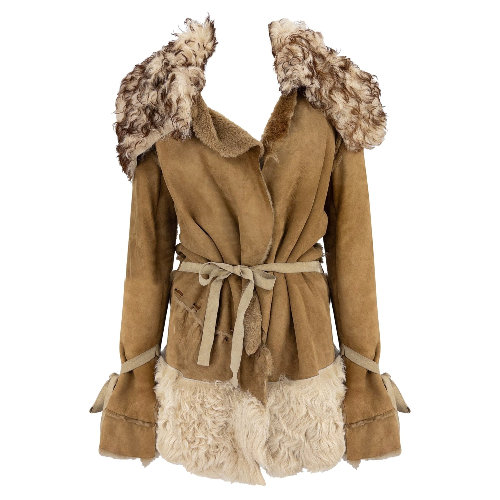 F/W 2001 Dolce & Gabbana Runway Tan Shearling Fur Suede Whipstitch Jacket - RealList