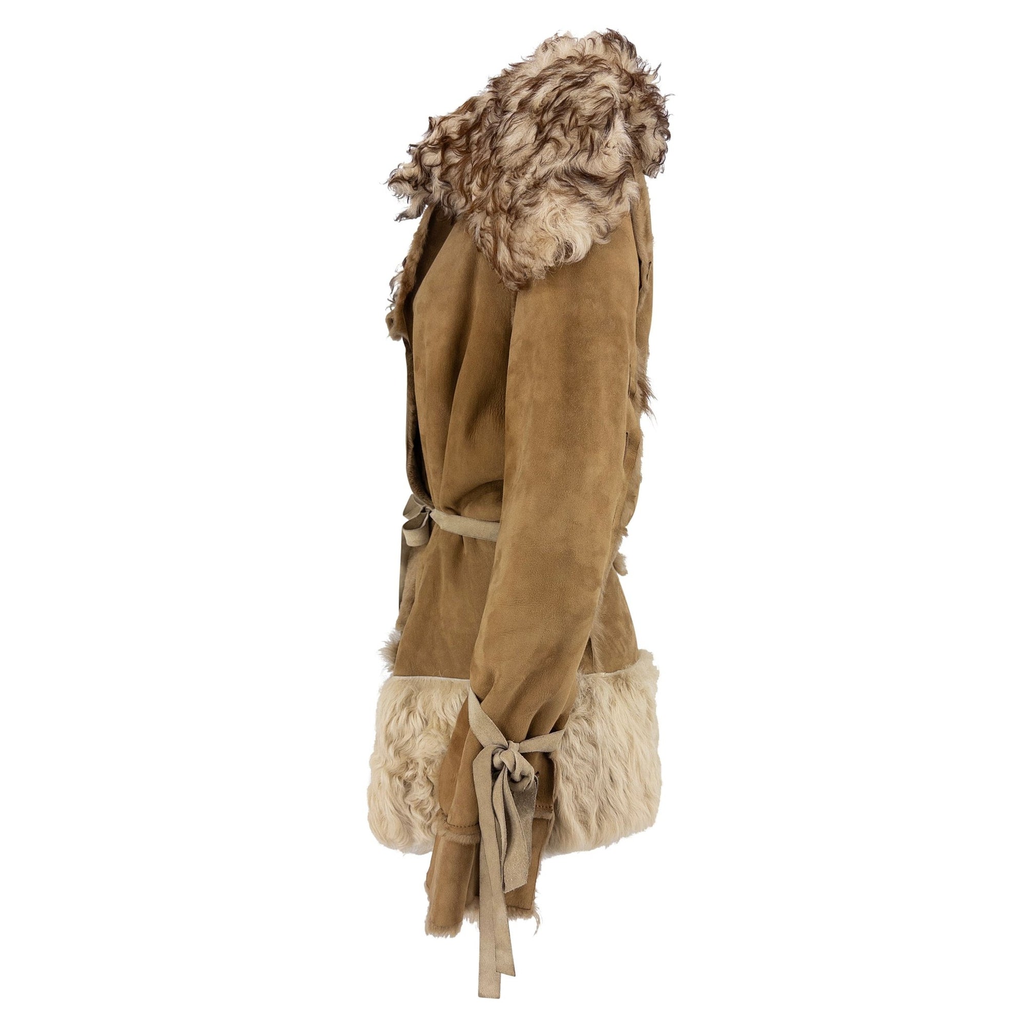 F/W 2001 Dolce & Gabbana Runway Tan Shearling Fur Suede Whipstitch Jacket - RealList