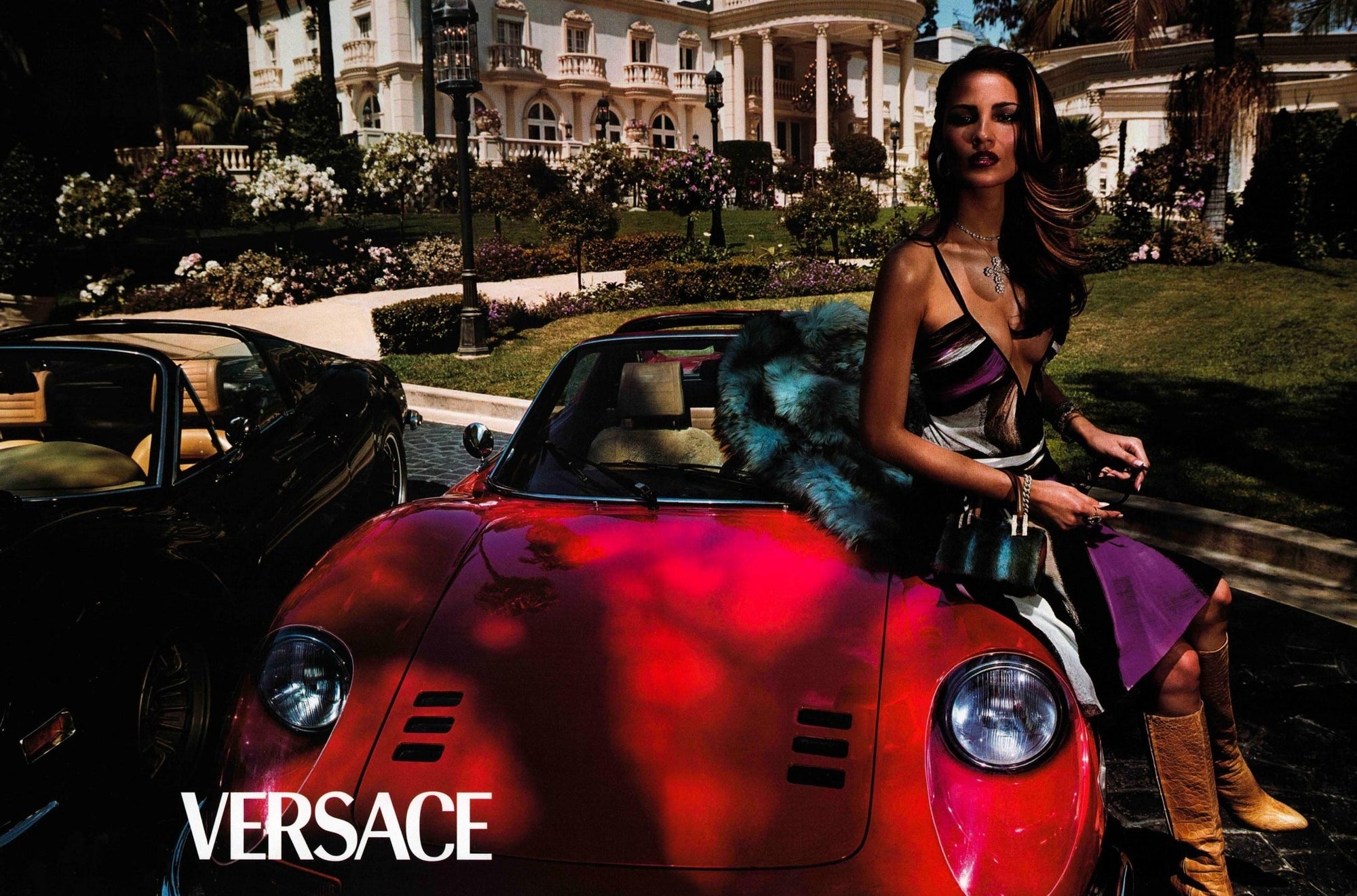 F/W 2001 Gianni Versace by Donatella Ad Blue Fur Rhinestone Mini Bag - RealList