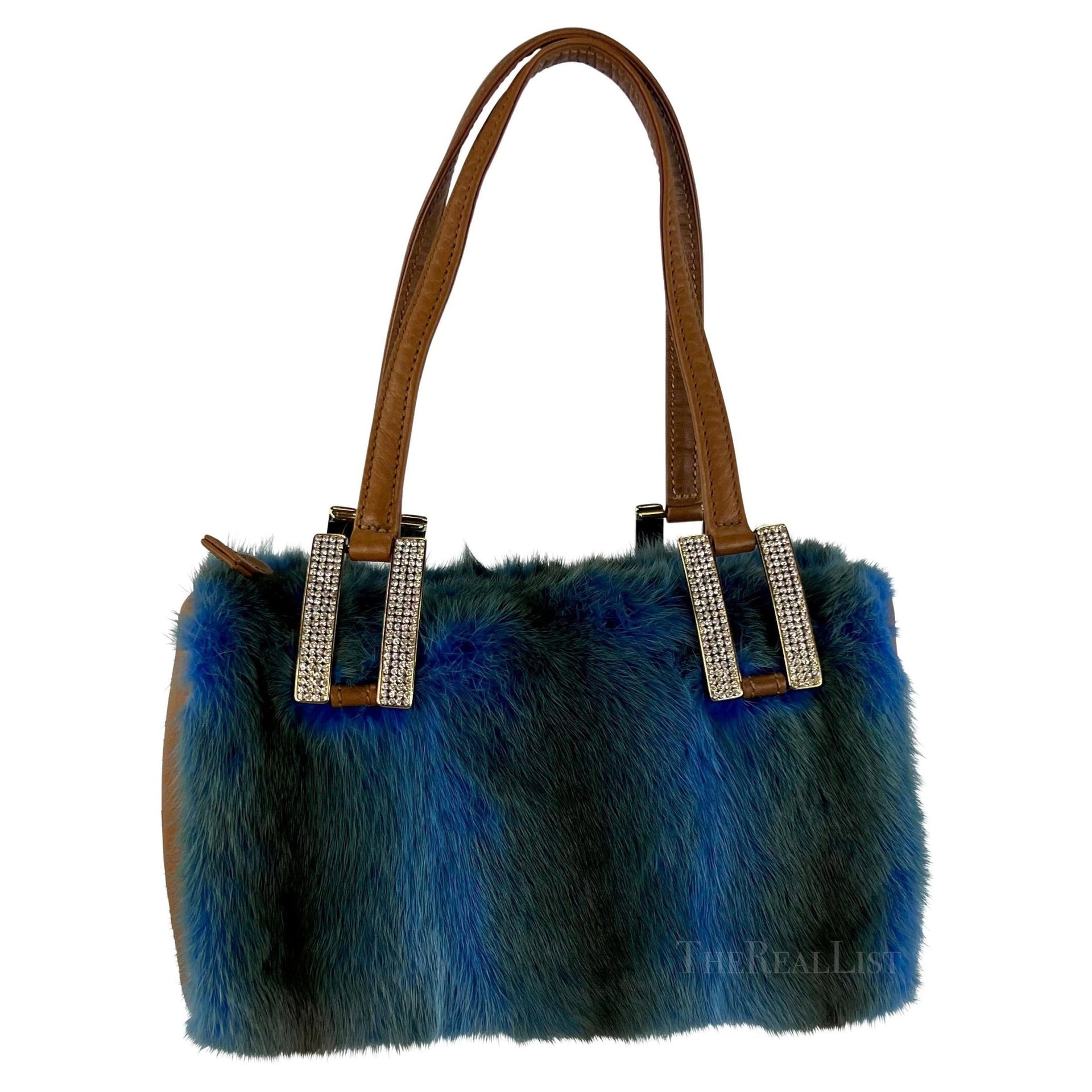 F/W 2001 Gianni Versace by Donatella Ad Blue Fur Rhinestone Mini Bag - RealList