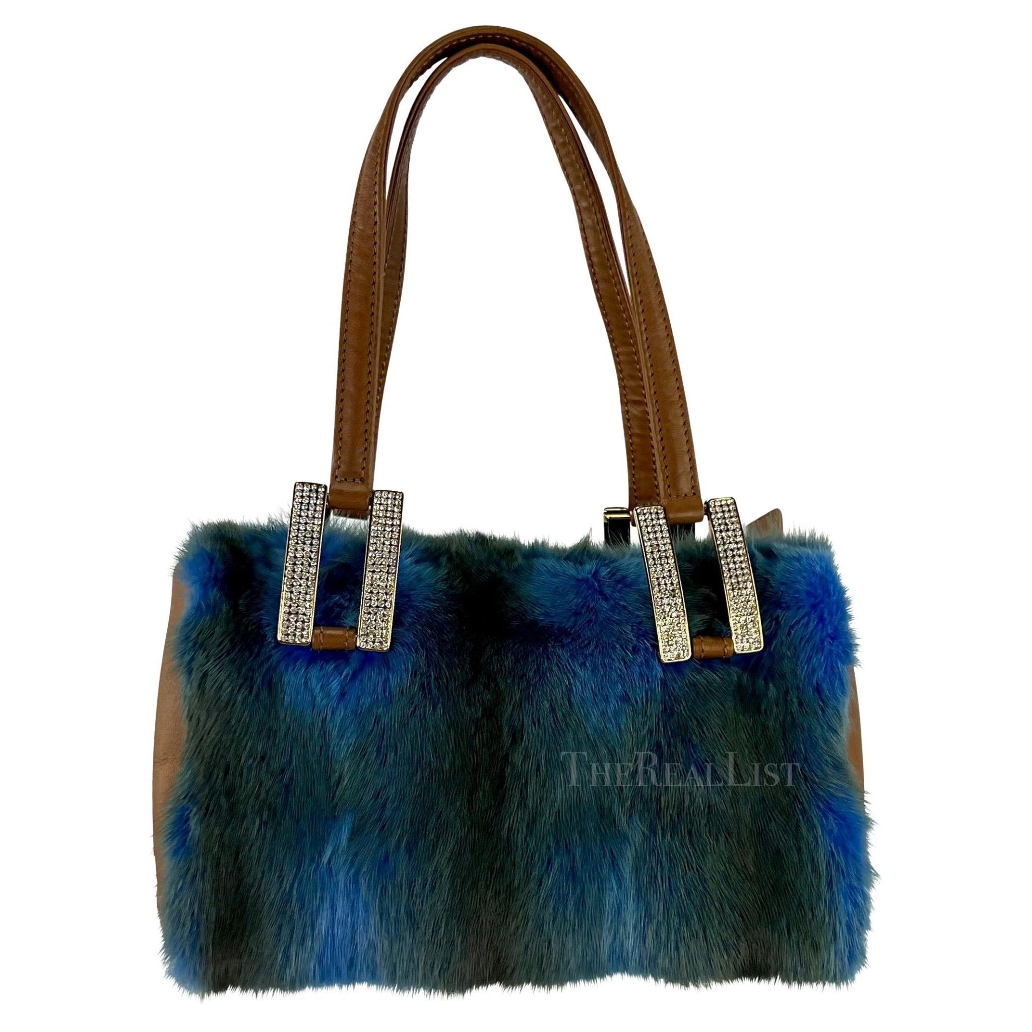 F/W 2001 Gianni Versace by Donatella Ad Blue Fur Rhinestone Mini Bag - RealList
