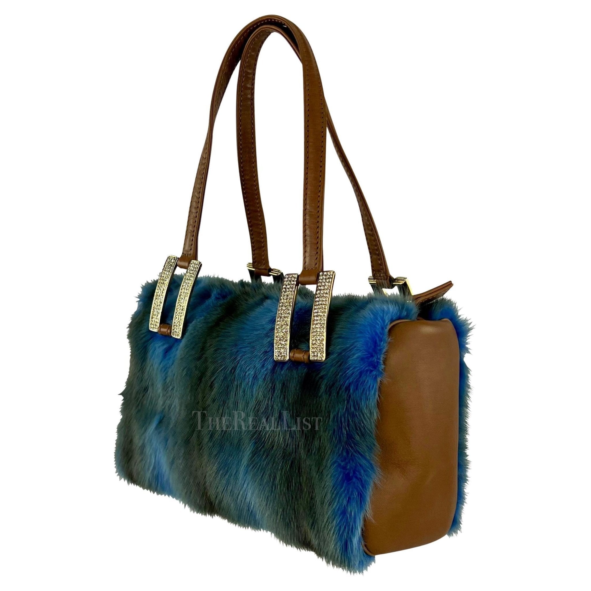 F/W 2001 Gianni Versace by Donatella Ad Blue Fur Rhinestone Mini Bag - RealList