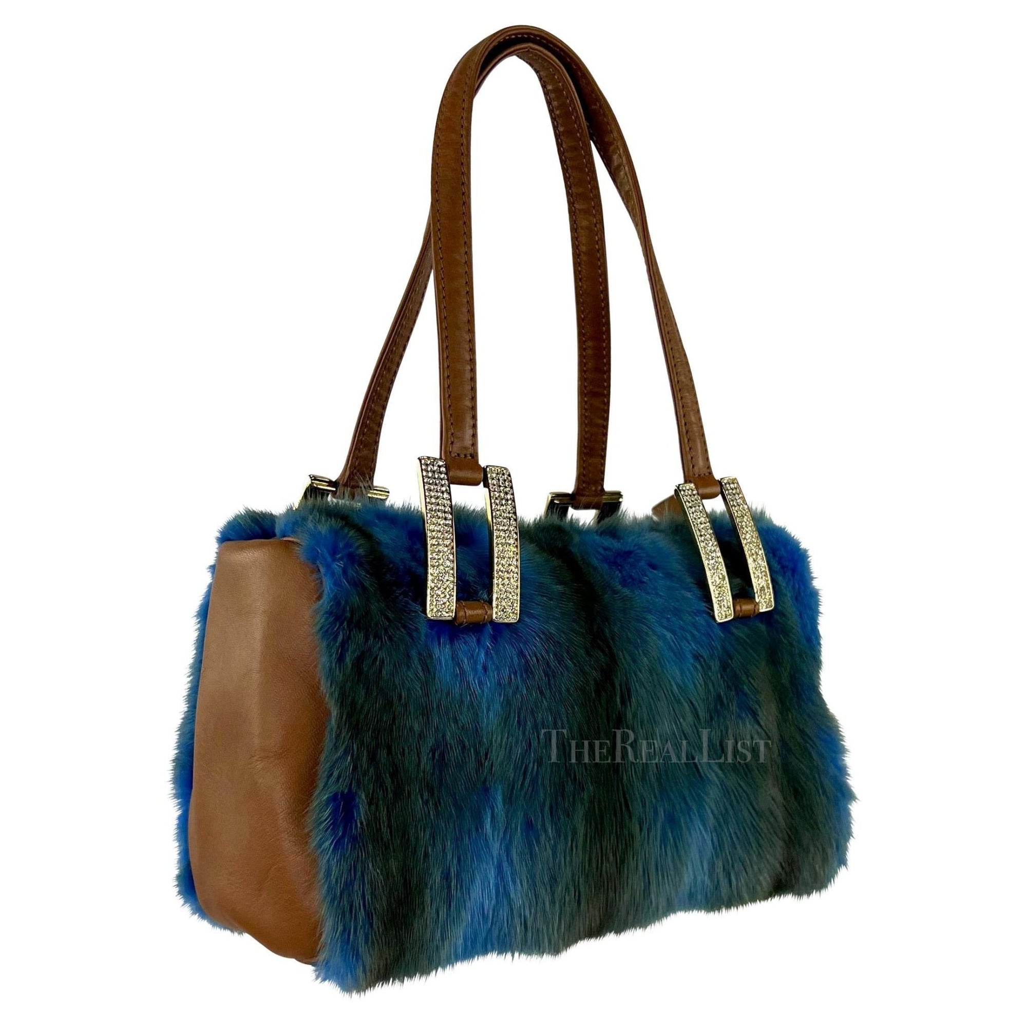 F/W 2001 Gianni Versace by Donatella Ad Blue Fur Rhinestone Mini Bag - RealList