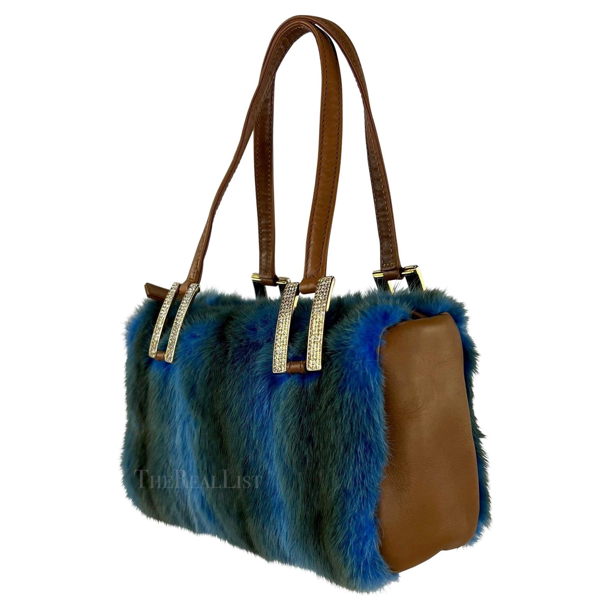F/W 2001 Gianni Versace by Donatella Ad Blue Fur Rhinestone Mini Bag - RealList