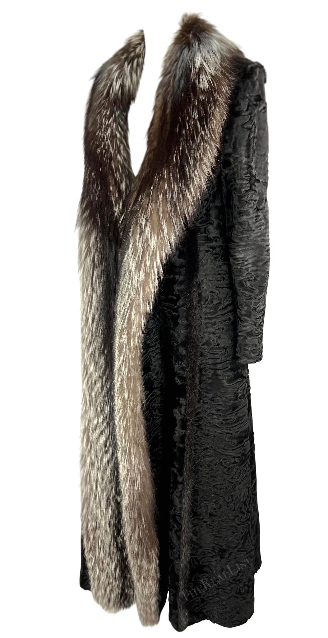 F/W 2001 Gianni Versace by Donatella Black Astrakhan Silver Fox Mink Fur Coat - RealList