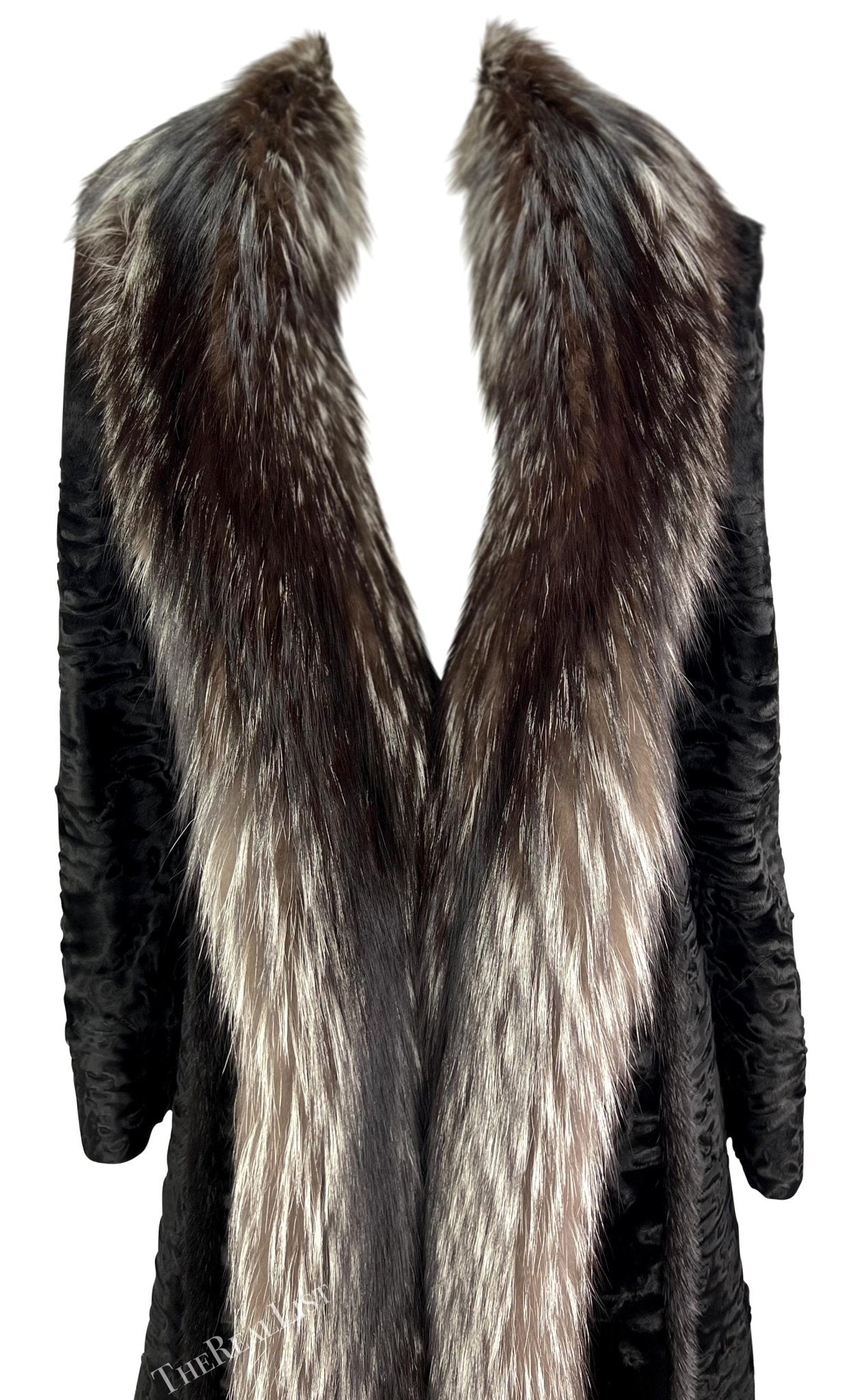 F/W 2001 Gianni Versace by Donatella Black Astrakhan Silver Fox Mink Fur Coat - RealList