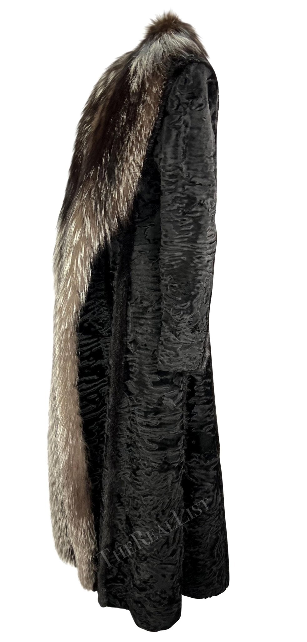 F/W 2001 Gianni Versace by Donatella Black Astrakhan Silver Fox Mink Fur Coat - RealList