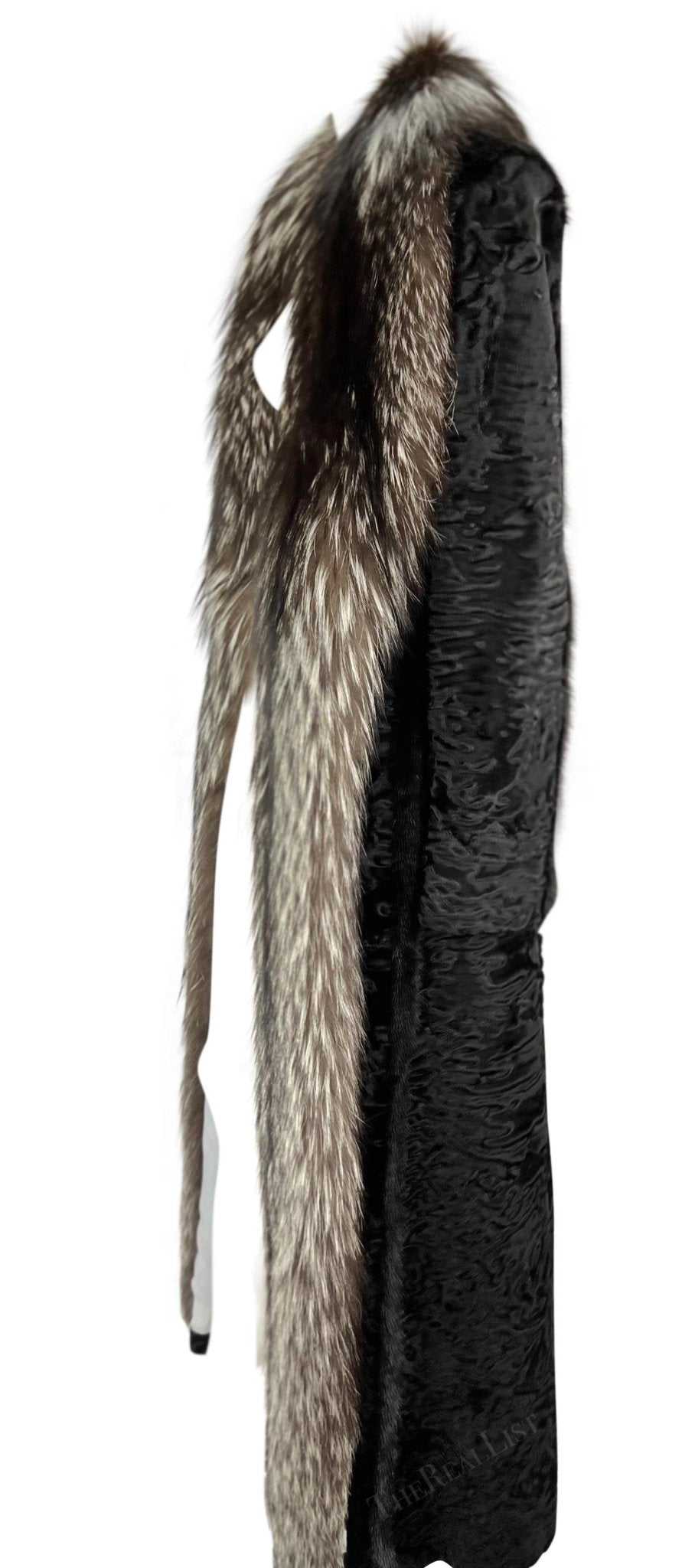 F/W 2001 Gianni Versace by Donatella Black Astrakhan Silver Fox Mink Fur Coat - RealList