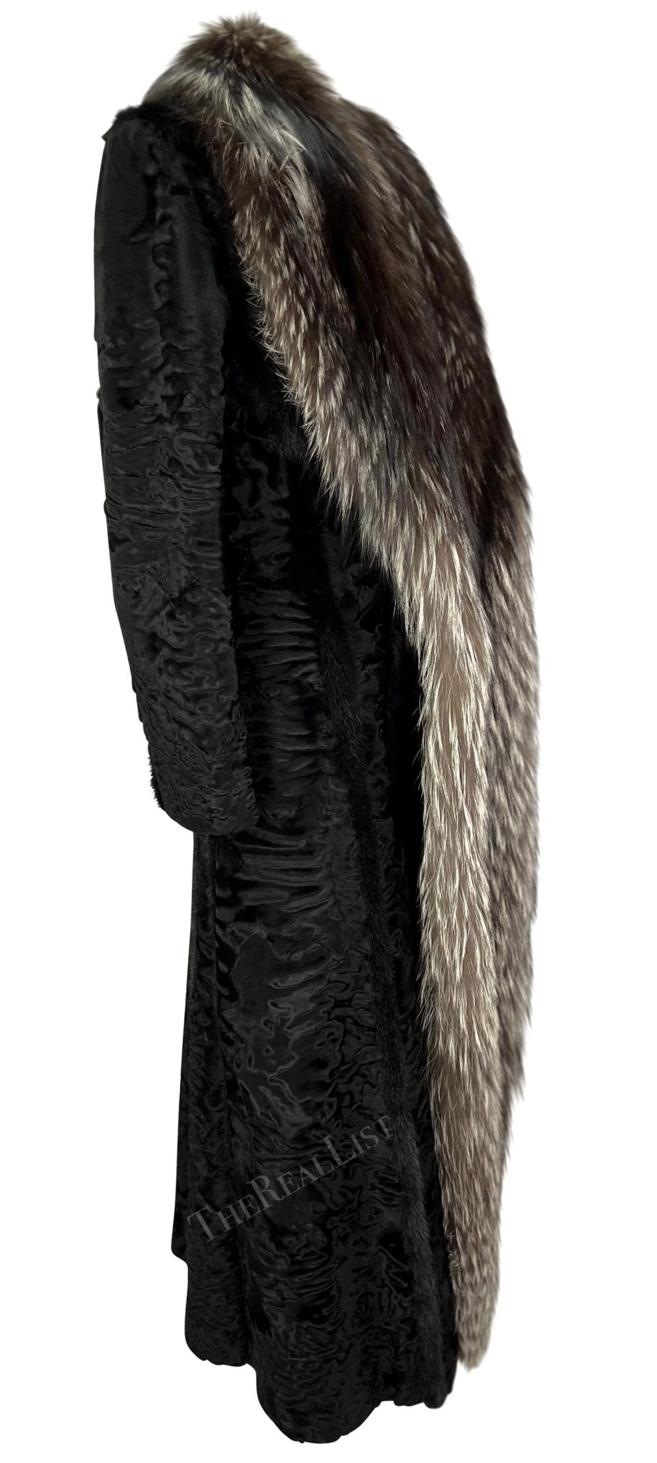 F/W 2001 Gianni Versace by Donatella Black Astrakhan Silver Fox Mink Fur Coat - RealList