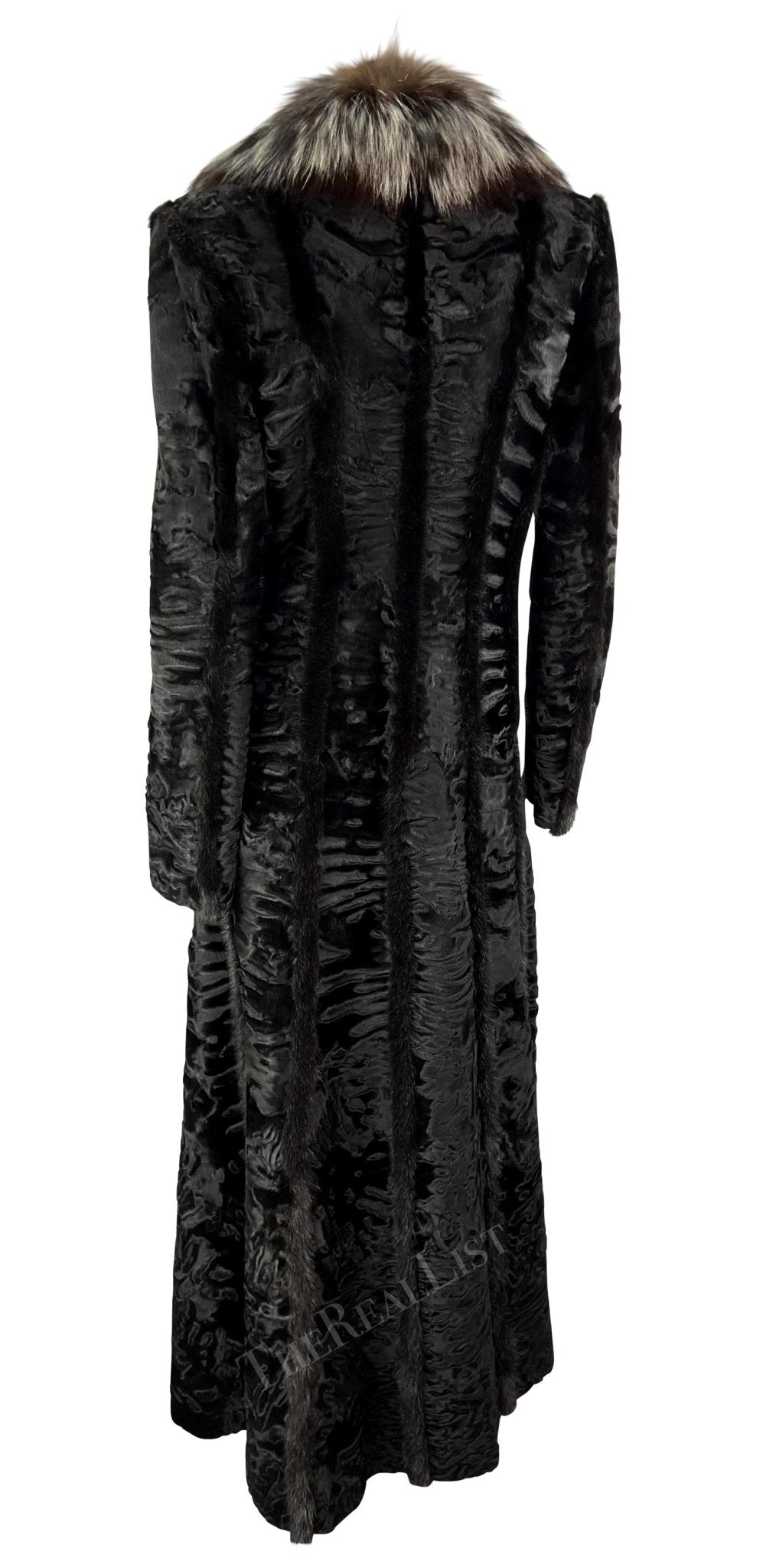 F/W 2001 Gianni Versace by Donatella Black Astrakhan Silver Fox Mink Fur Coat - RealList