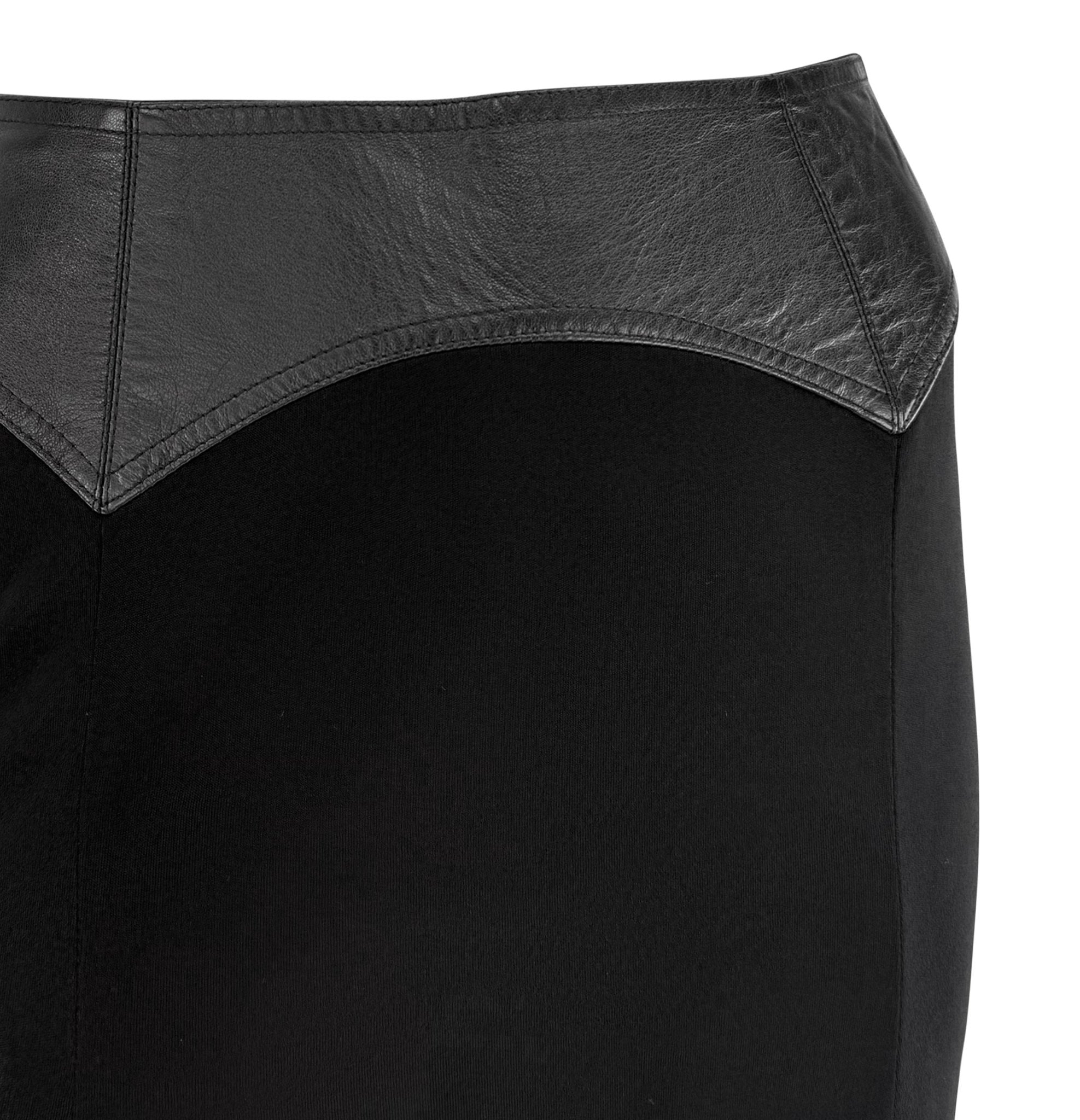 F/W 2001 Gianni Versace by Donatella Black Leather Trim Flared Midi Skirt - RealList