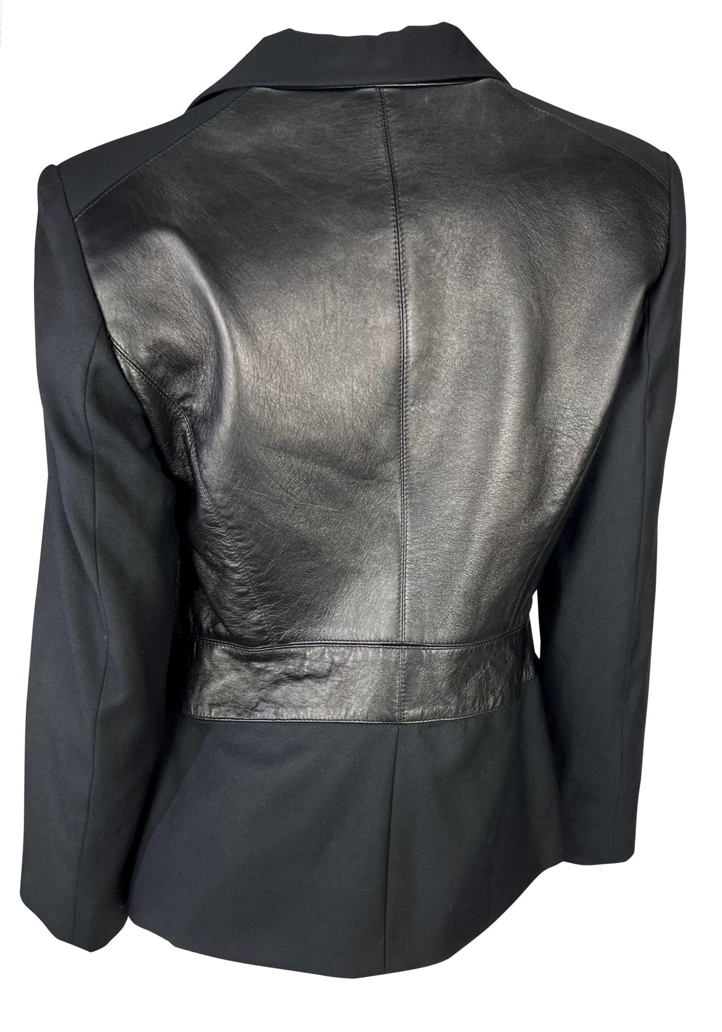 F/W 2001 Gianni Versace by Donatella Black Wool Leather Panel Blazer Jacket - RealList
